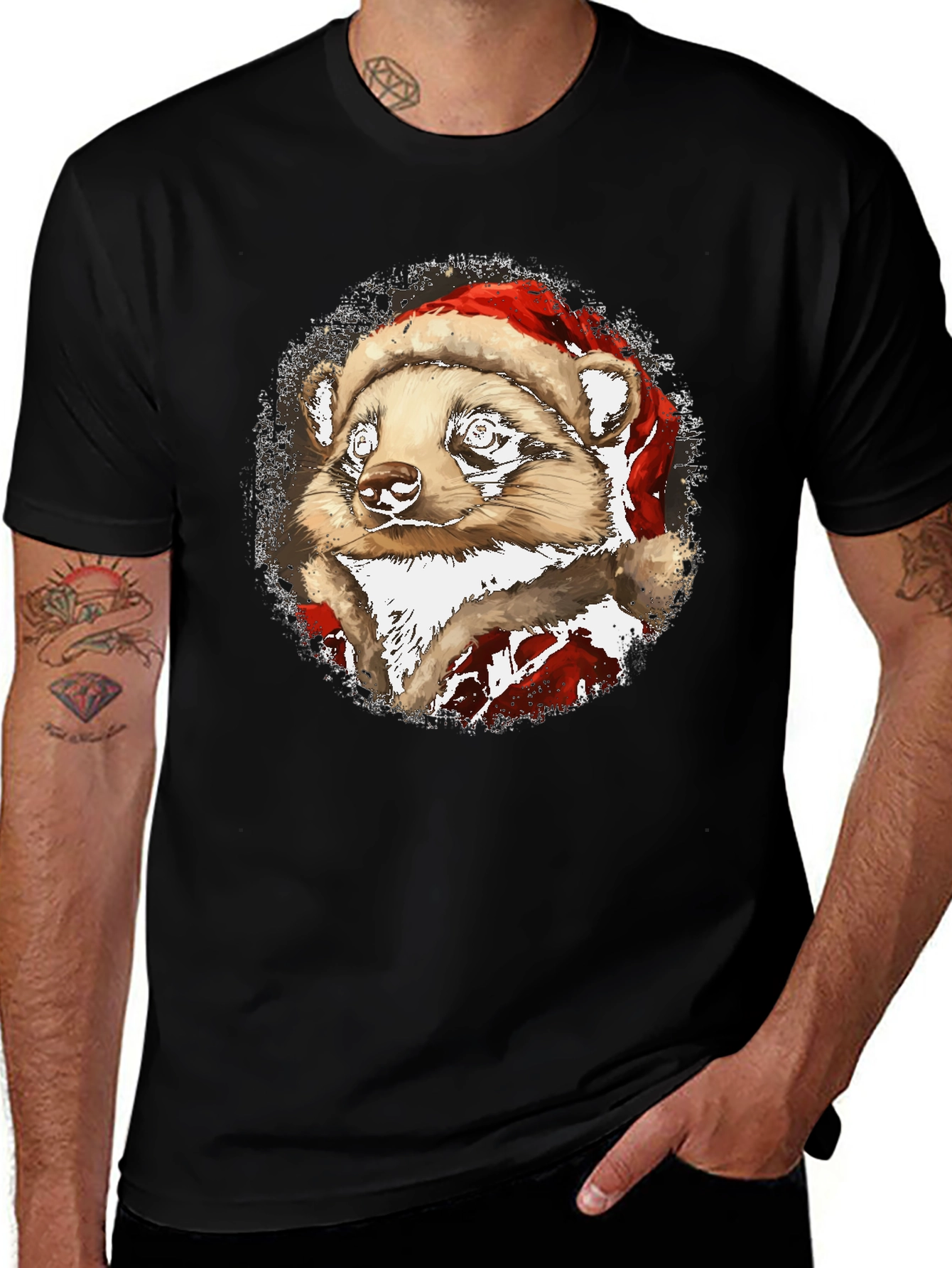 Variant 12 of Festive Raccoon Graphic Tee - Holiday Cheer