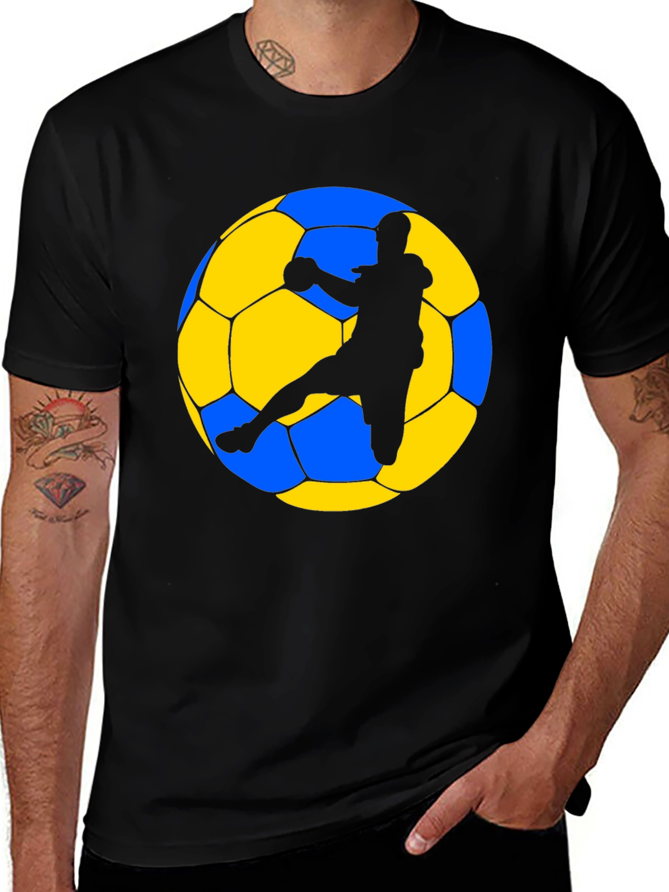 Variant 24 of Handball Player on Ukraine Flag Soccer Ball T-Shirt