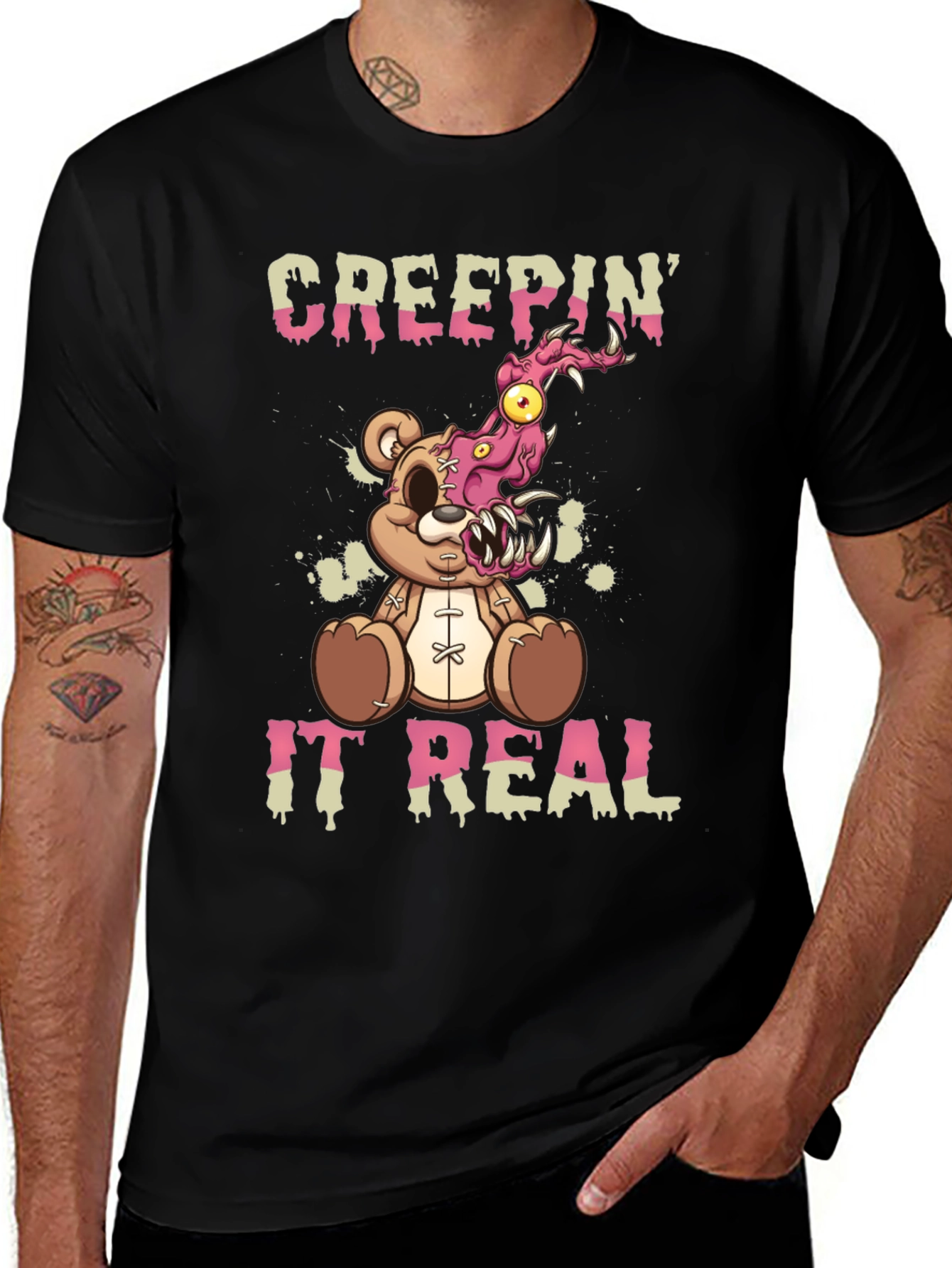 Variant 24 of Creepin' It Real Bear Graphic Tee - Men's Black T-Shirt