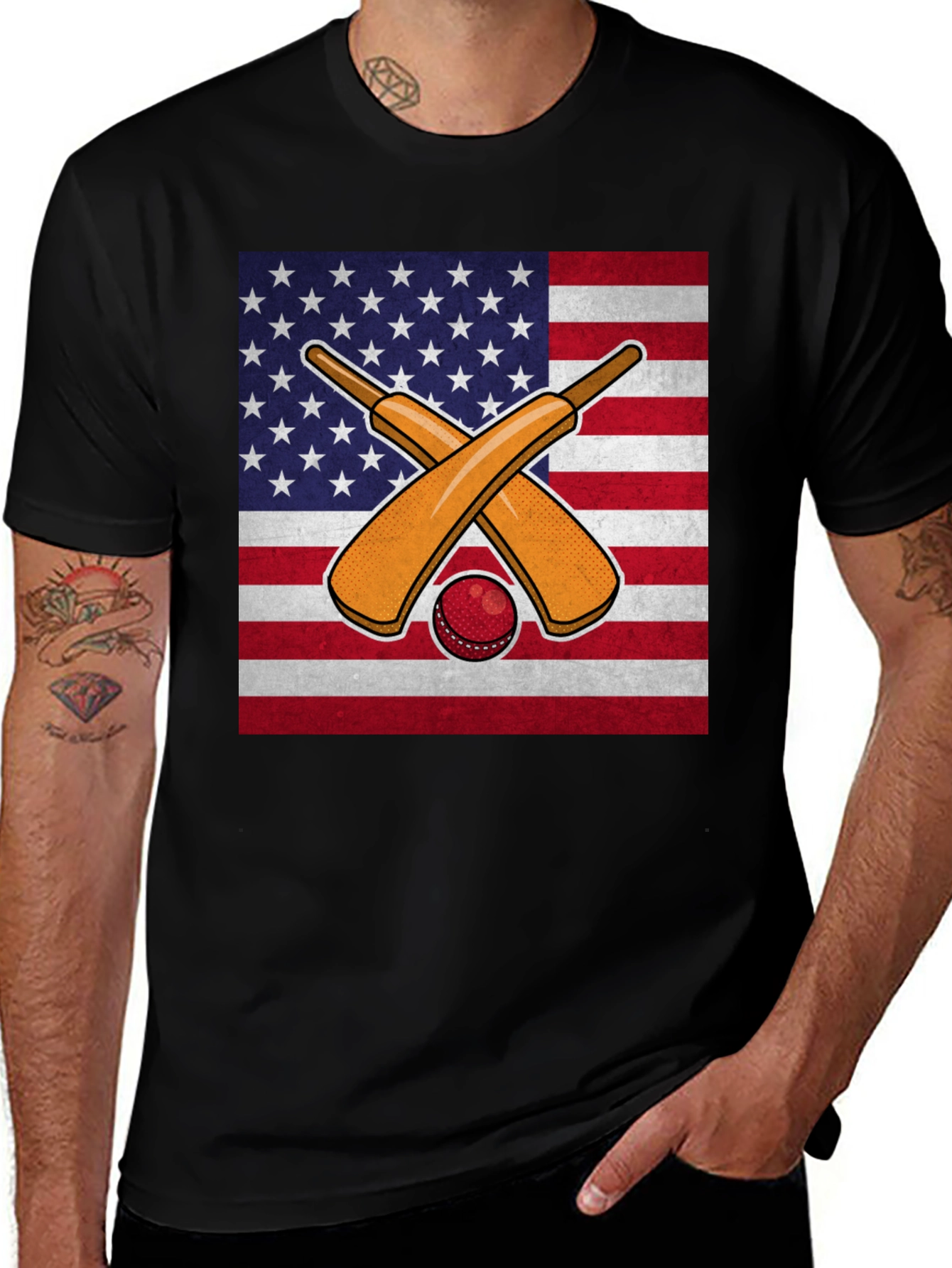 Variant 11 of Cricket Bats USA Flag Graphic T-Shirt