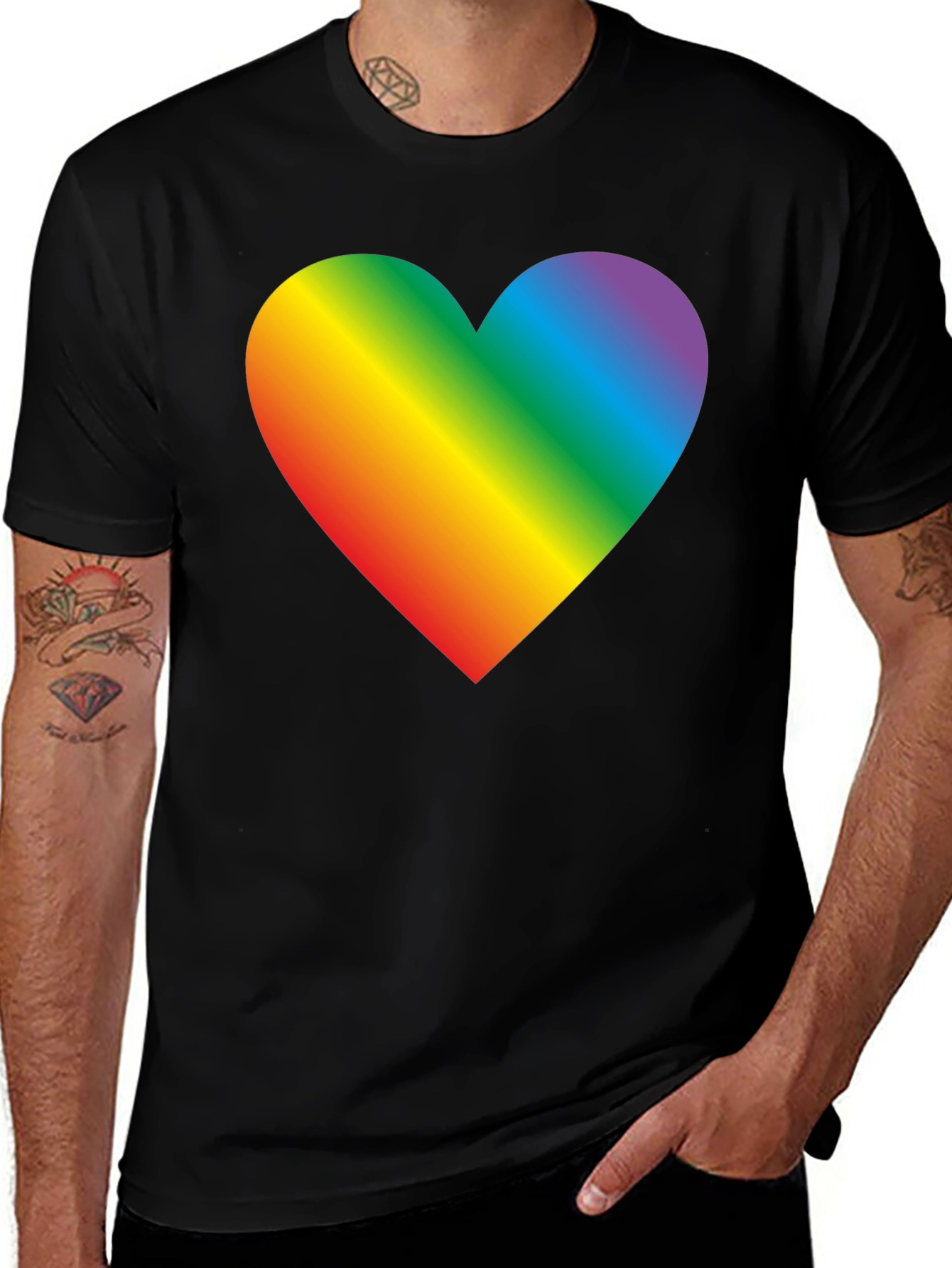 Black Rainbow Heart Graphic Tee - Pride & Love main image