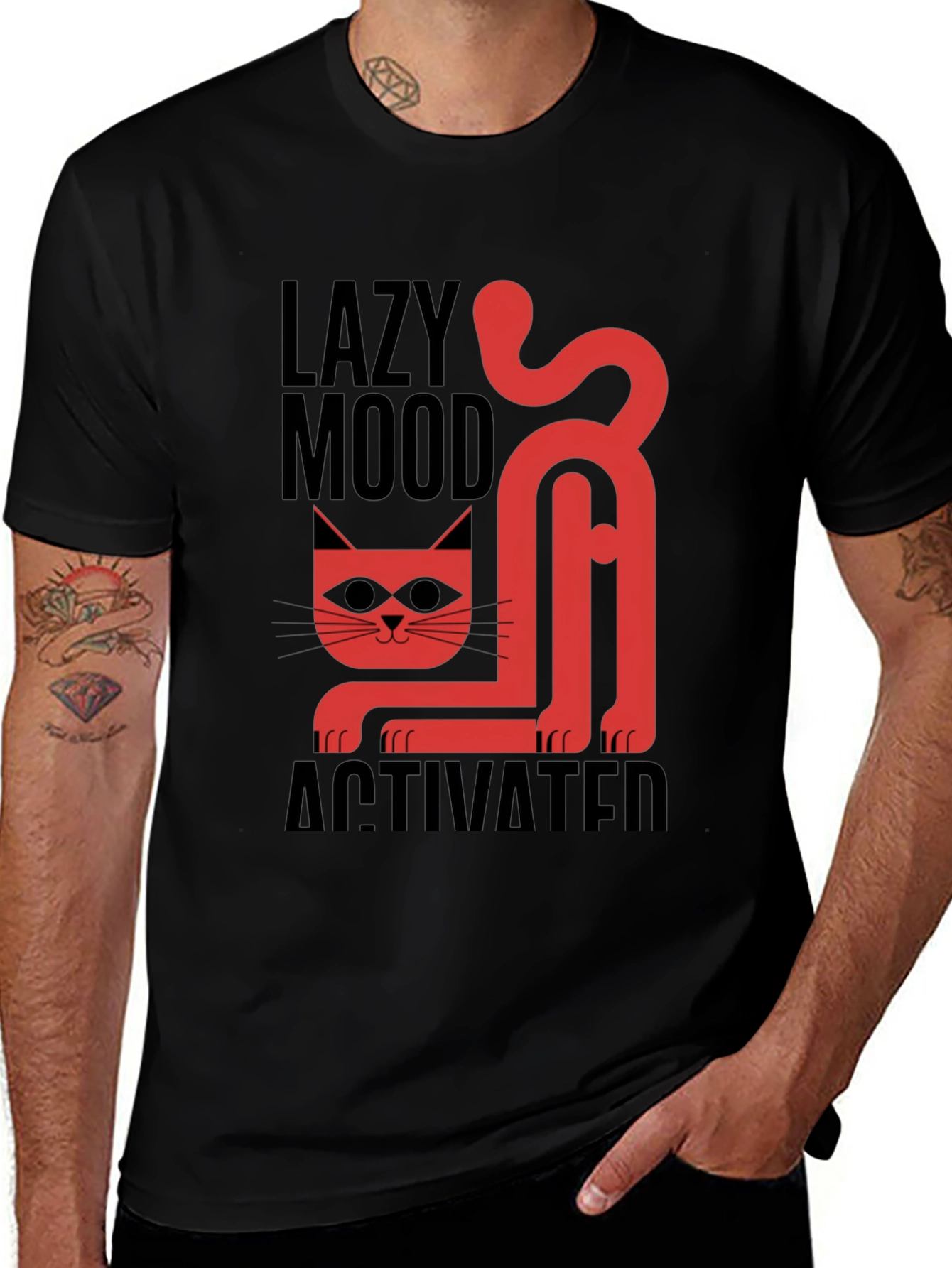 Variant 11 of Lazy Mood Activated T-Shirt - Cat Graphic Tee
