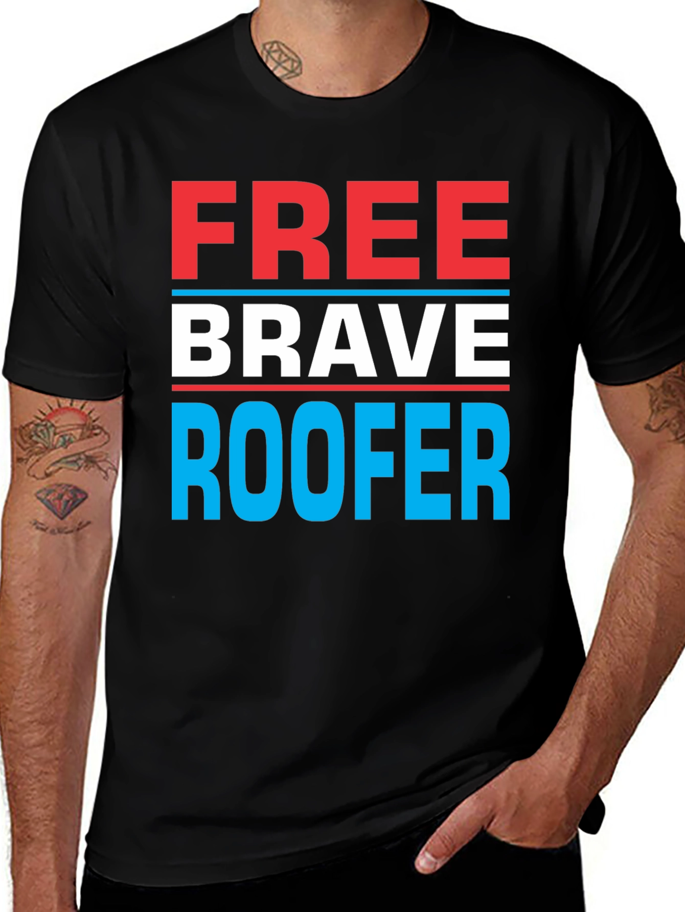Variant 10 of Free Brave Roofer T-Shirt - Patriotic Design