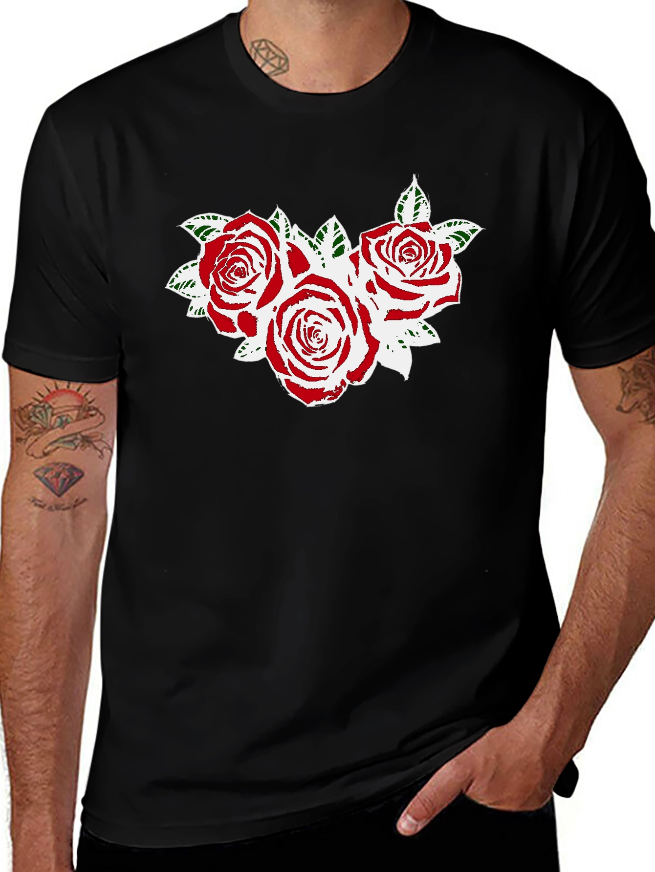 Variant 20 of Rose Graphic Black T-Shirt - Floral Design