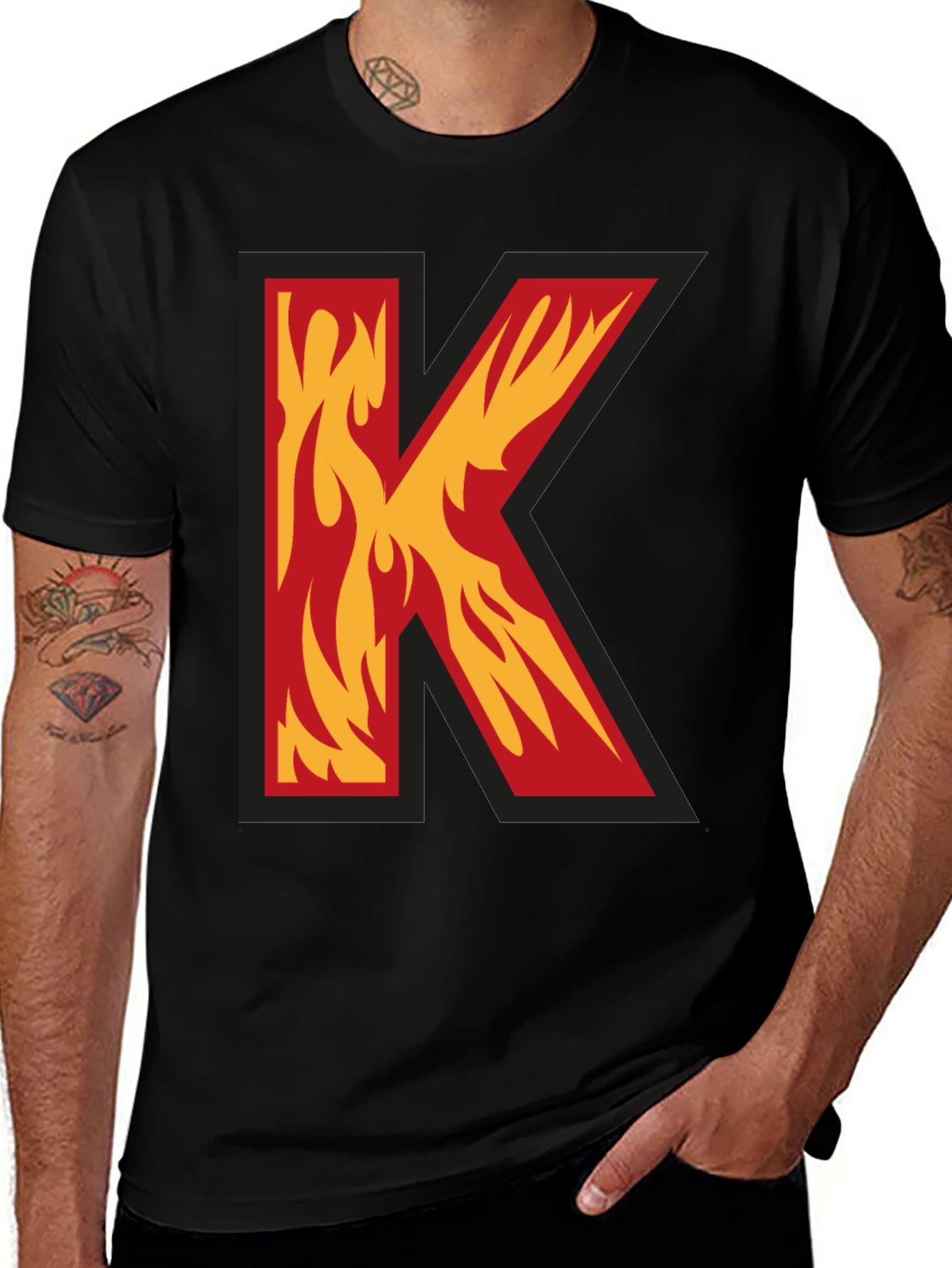 Variant 11 of Fiery Letter K Graphic Tee - Bold Statement Shirt