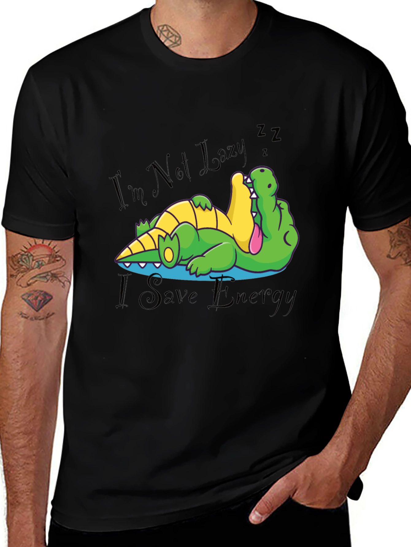 Variant 30 of Lazy Alligator Graphic Tee - Save Energy Humor