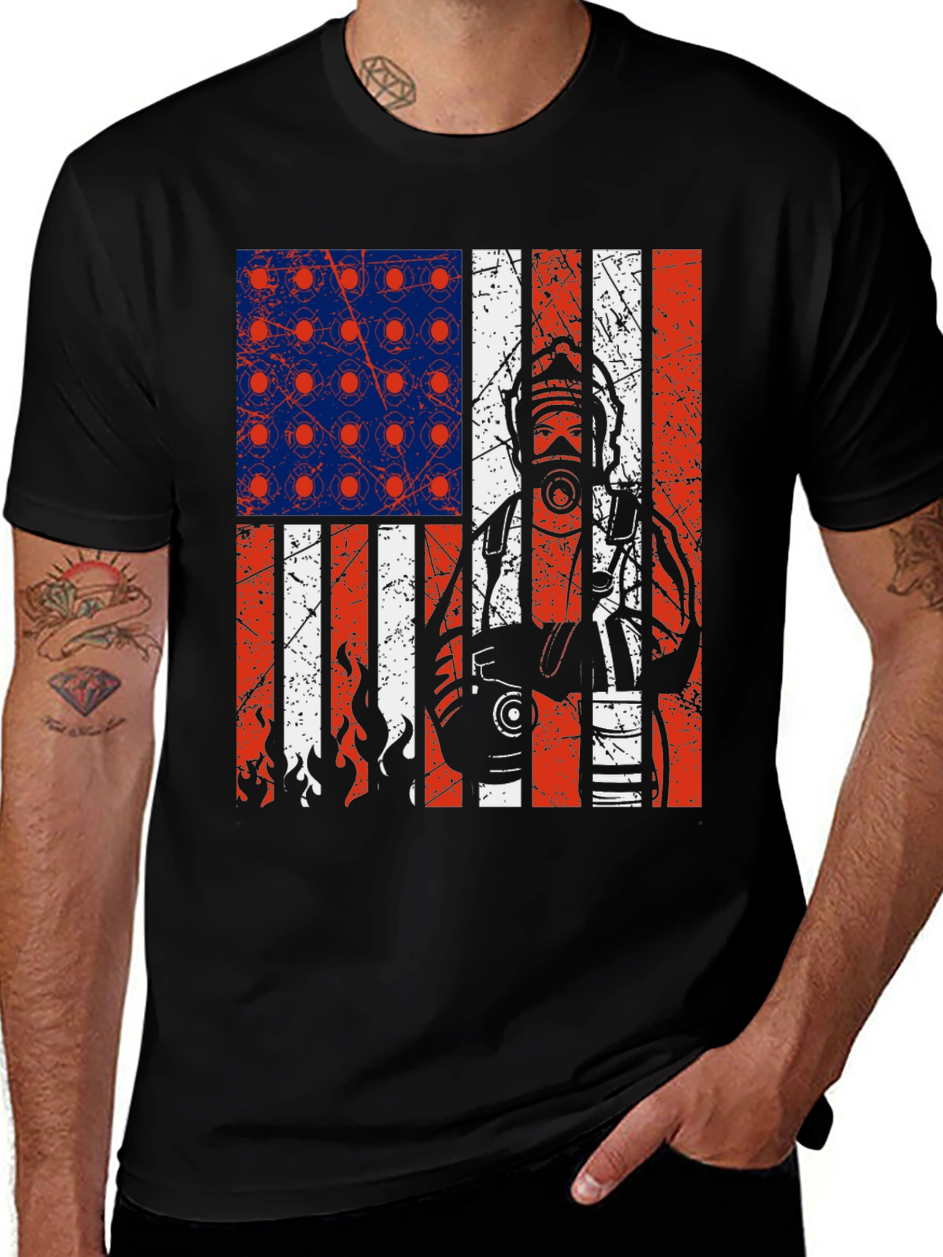 Variant 14 of Firefighter American Flag Graphic T-Shirt