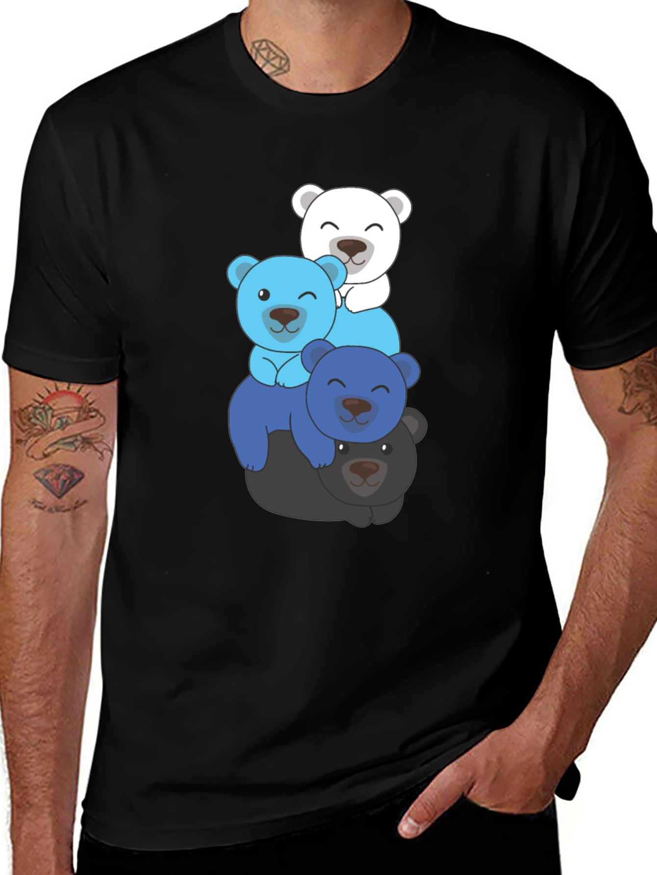 Variant 29 of Stacked Bear Graphic Tee - Cute Cartoon Design