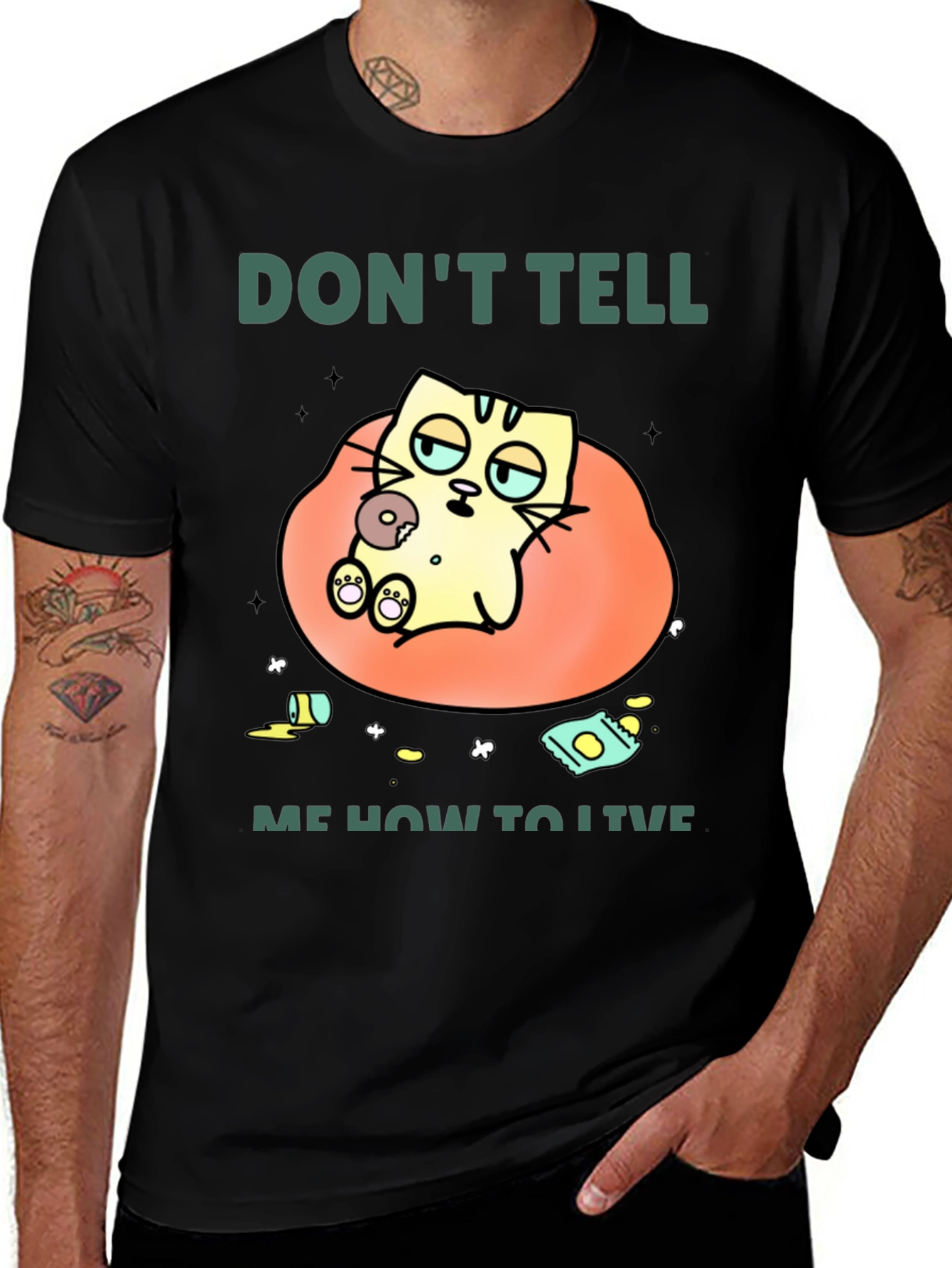 Variant 17 of Don't Tell Me How To Live T-Shirt Lazy Cat Donut Lover
