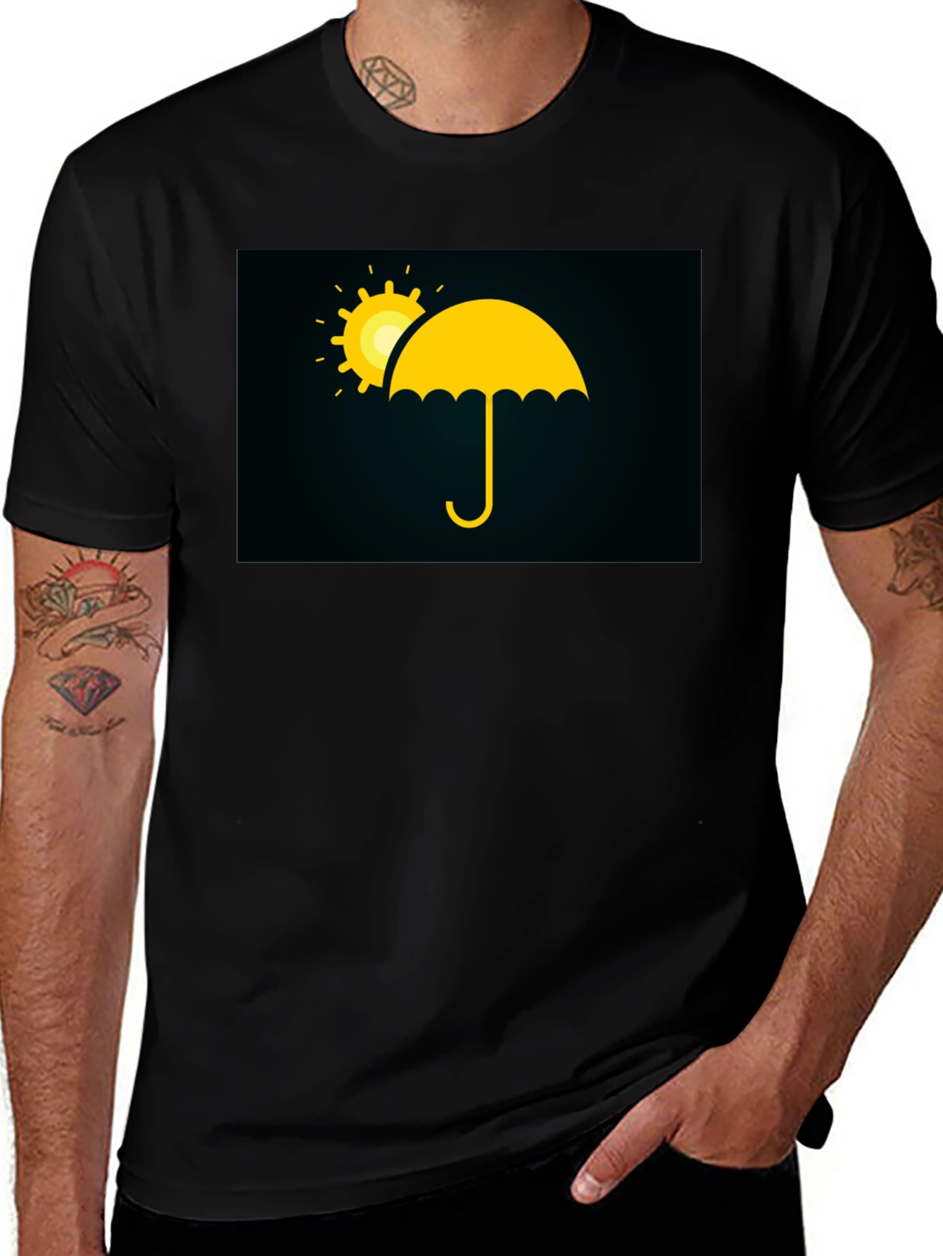 Variant 19 of Black T-Shirt with Umbrella Sun Graphic