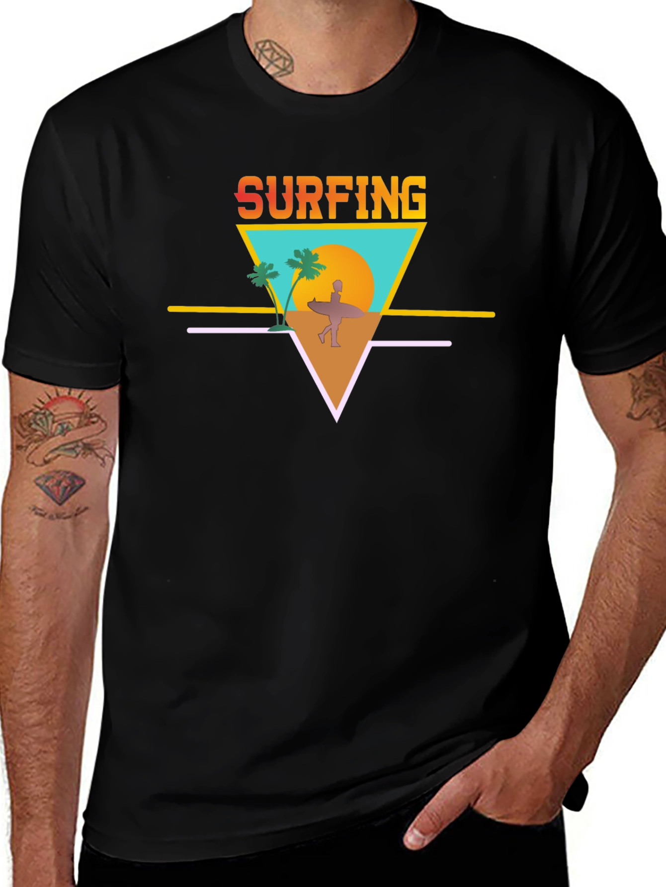 Black Surfing Graphic Tee - Retro Summer Vibes main image