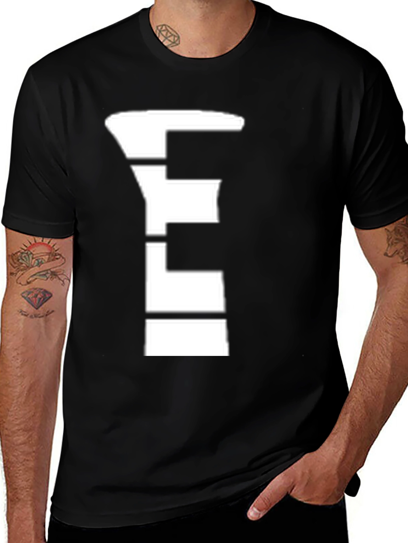 Variant 22 of Men's Black Tee with White 'E' Design