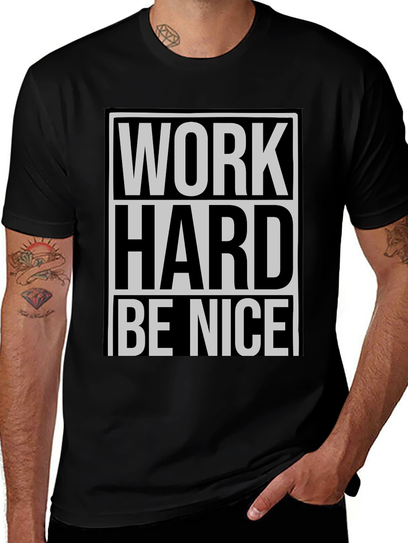 Black Work Hard Be Nice Graphic Tee - Black Casual T-Shirt main image