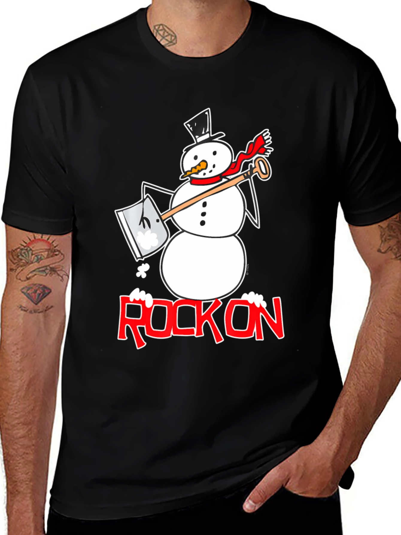 Variant 3 of Rock On Snowman Graphic Tee - Black