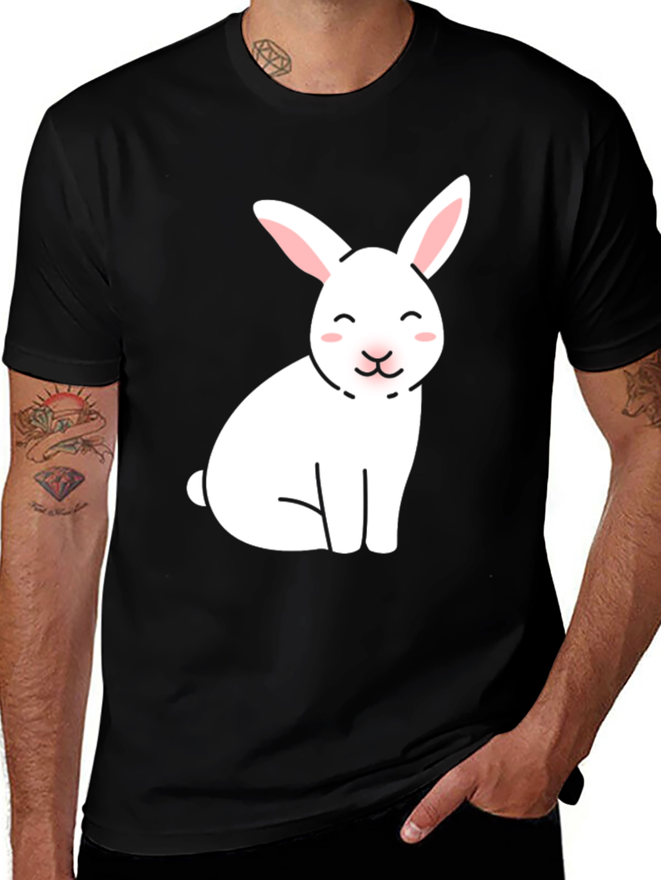 Cute Bunny Graphic Tee - Black Casual T-Shirt