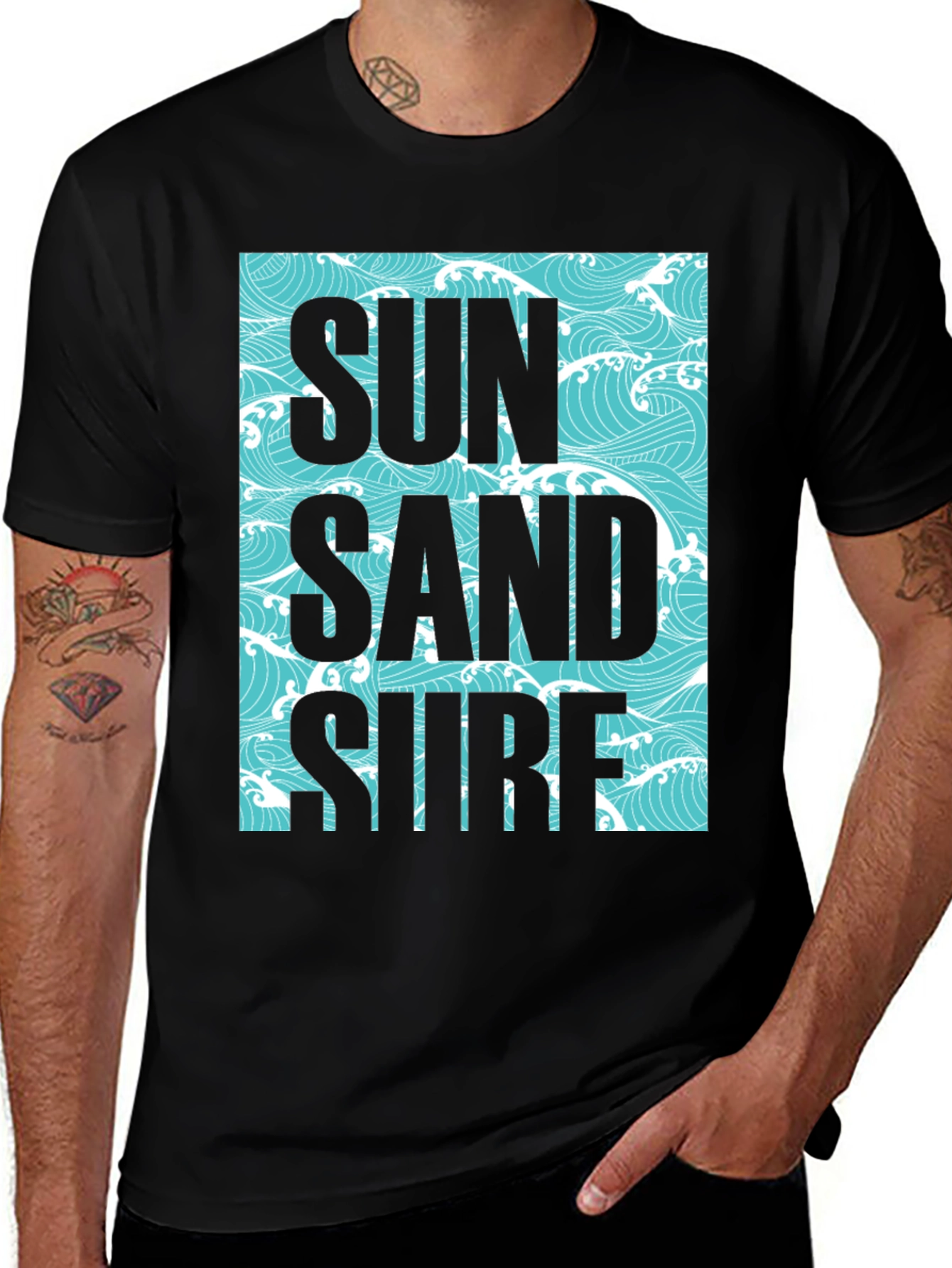 Variant 16 of Sun Sand Surf Graphic Tee - Black Cotton T-Shirt