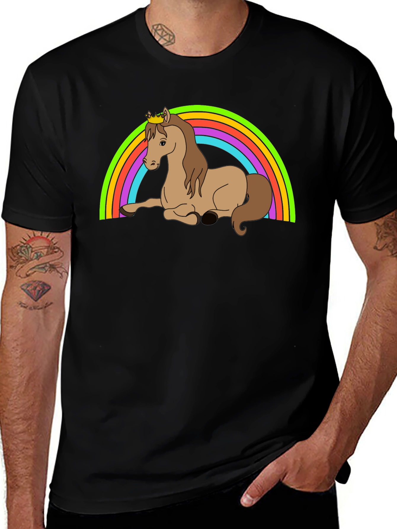 Variant 18 of Rainbow Horse T-Shirt - Crowned Cartoon Pony Tee
