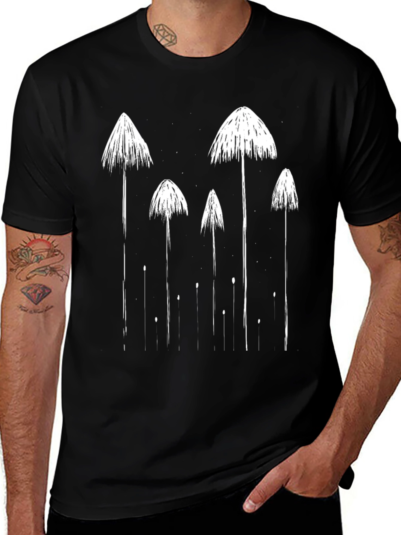 Variant 29 of Mushroom Graphic Tee - Black Casual T-Shirt