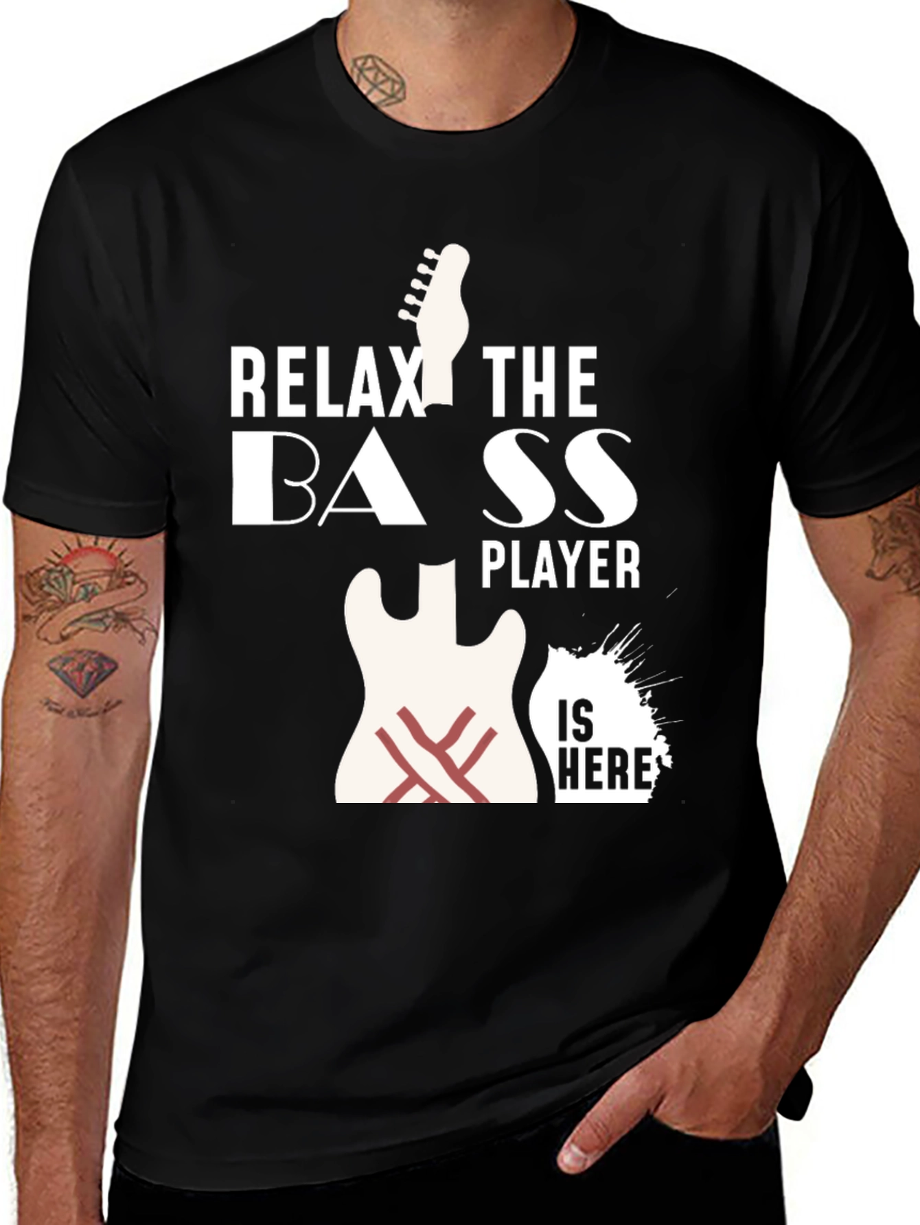 Black Relax Bass Player Is Here T-Shirt main image