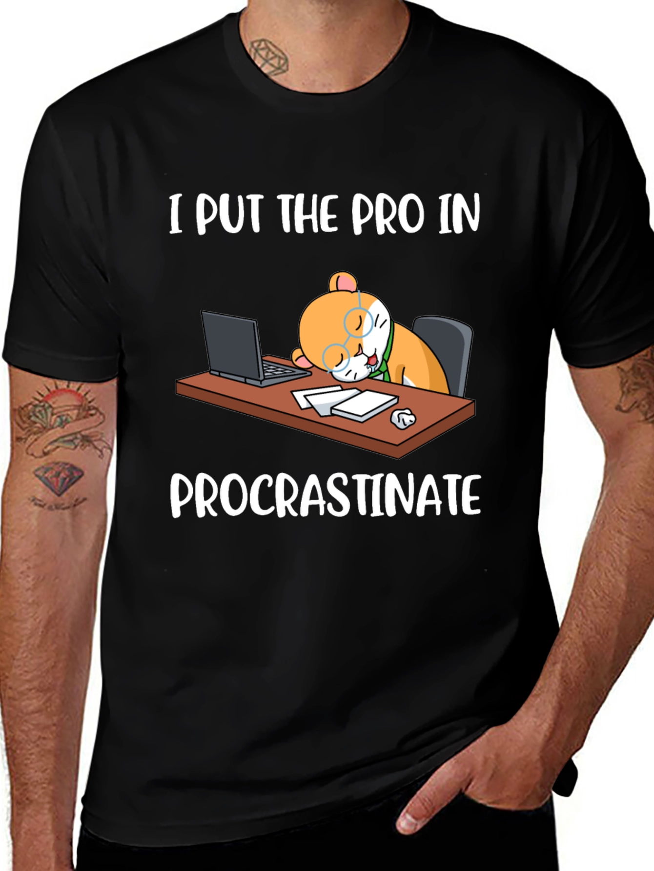 Black Procrastinate Cat T-Shirt main image