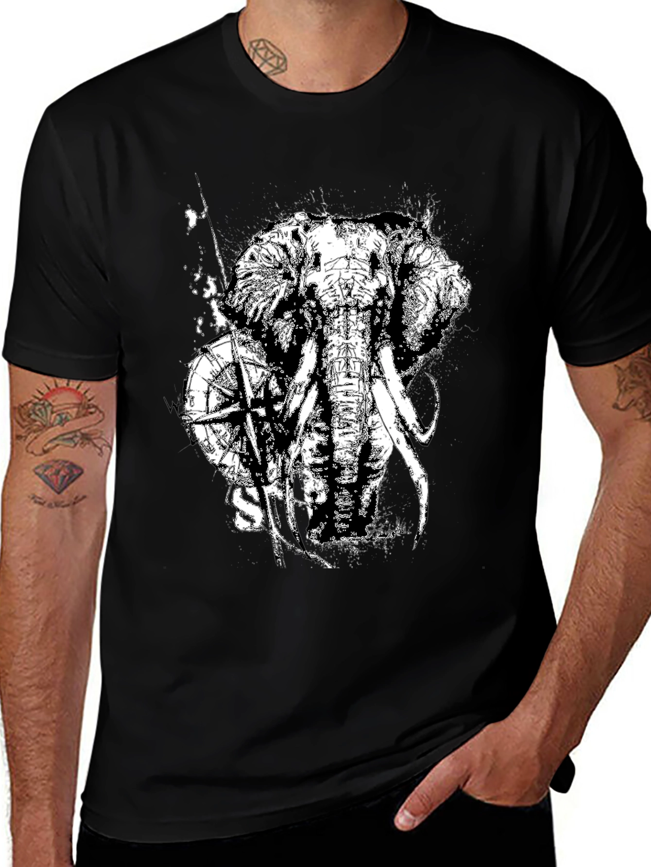 Variant 24 of Elephant Compass Graphic Tee - Black