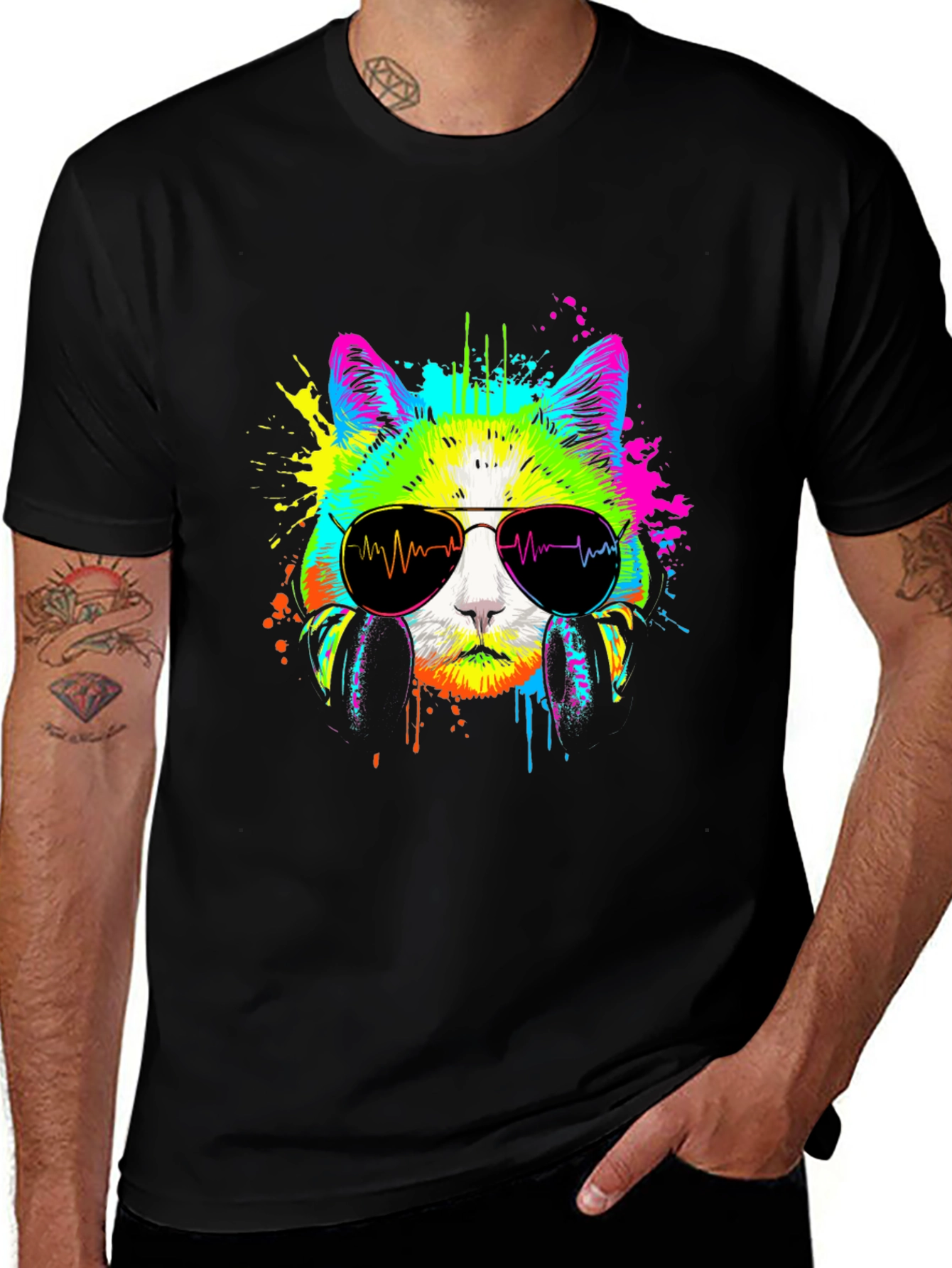 Variant 23 of Colorful Cat DJ T-Shirt