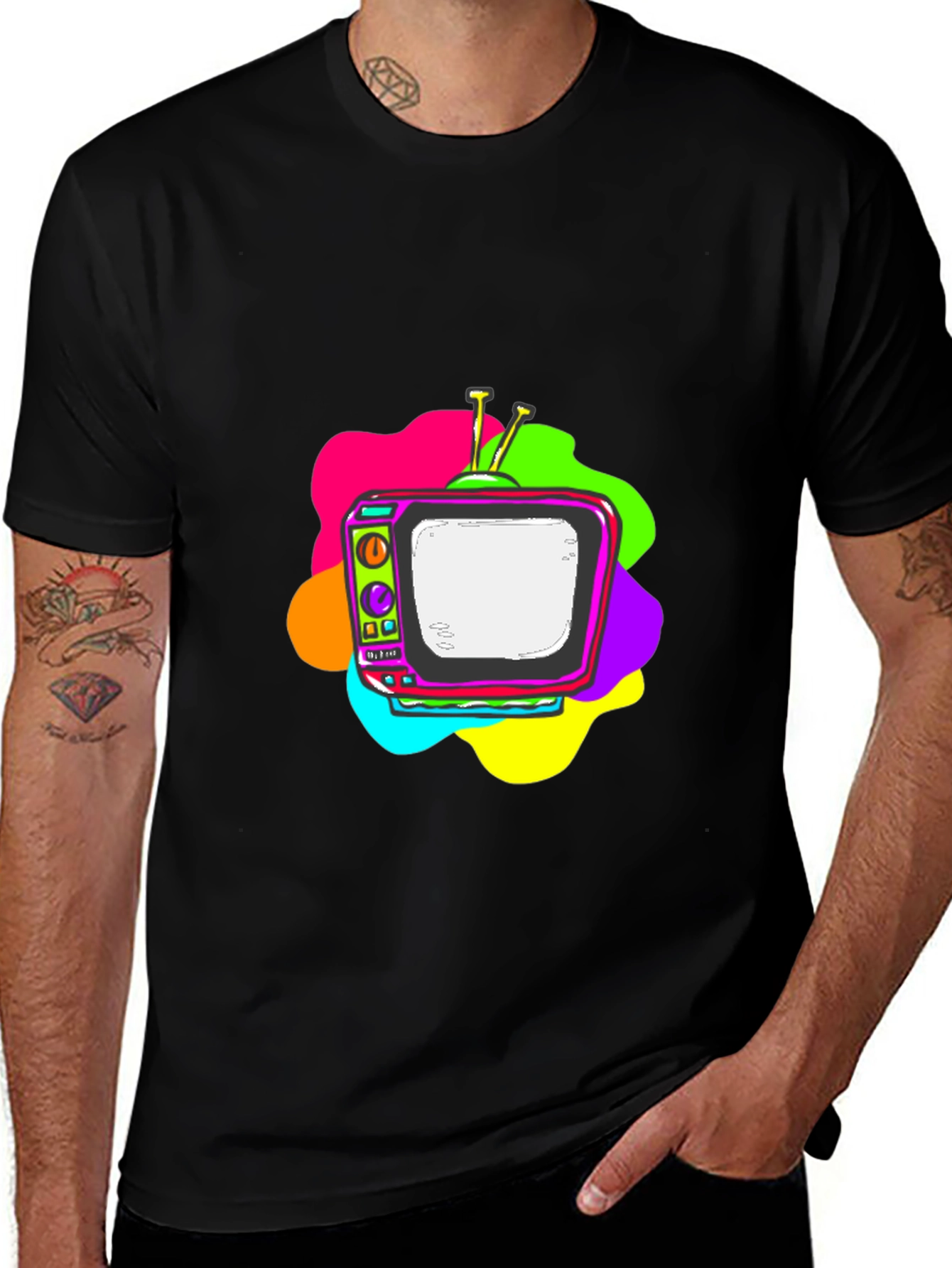 Variant 13 of Retro TV Graphic Tee - Black Short Sleeve T-Shirt
