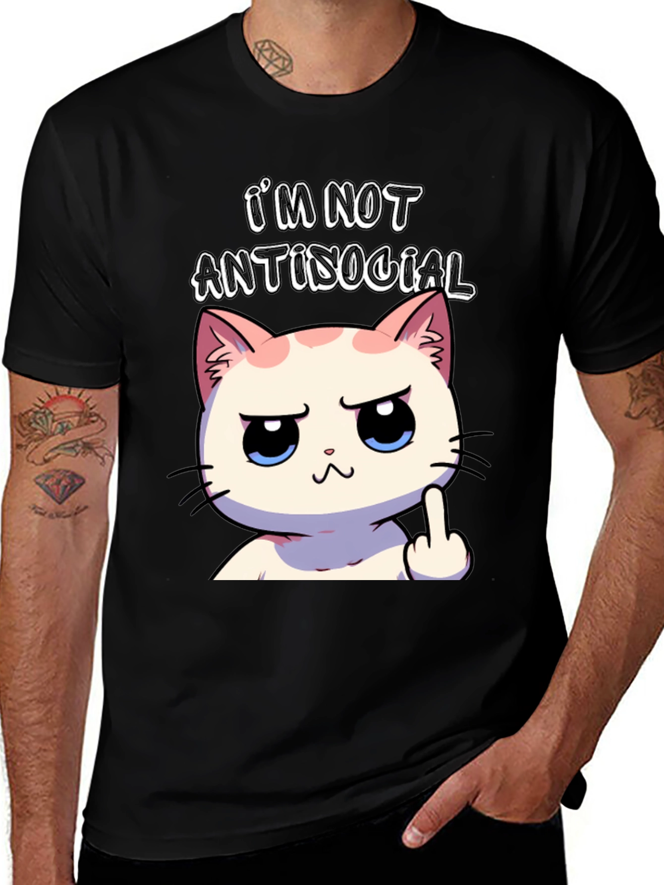 Variant 14 of Funny Antisocial Cat Graphic Tee - Black