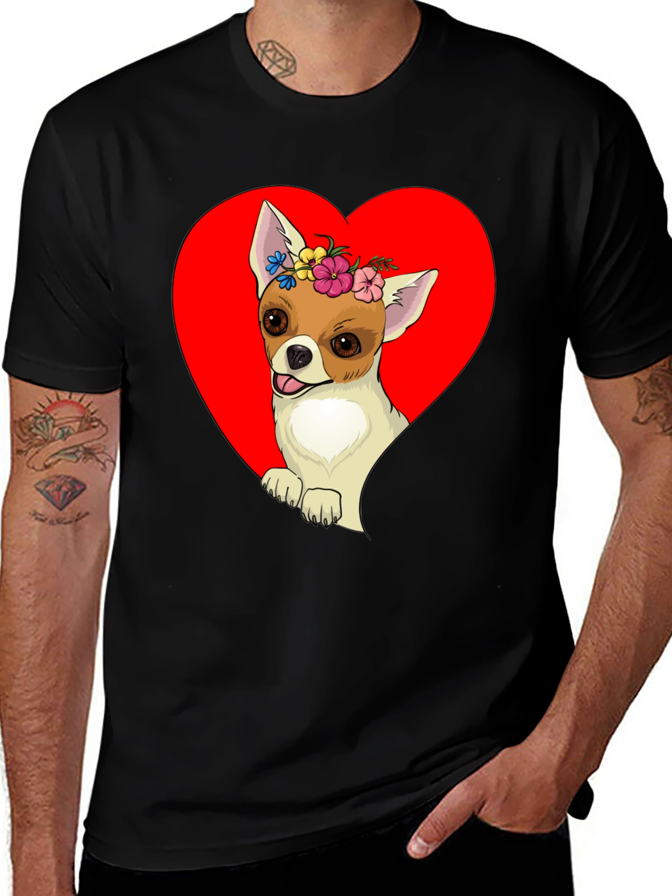 Chihuahua Heart Flower Crown Graphic Tee