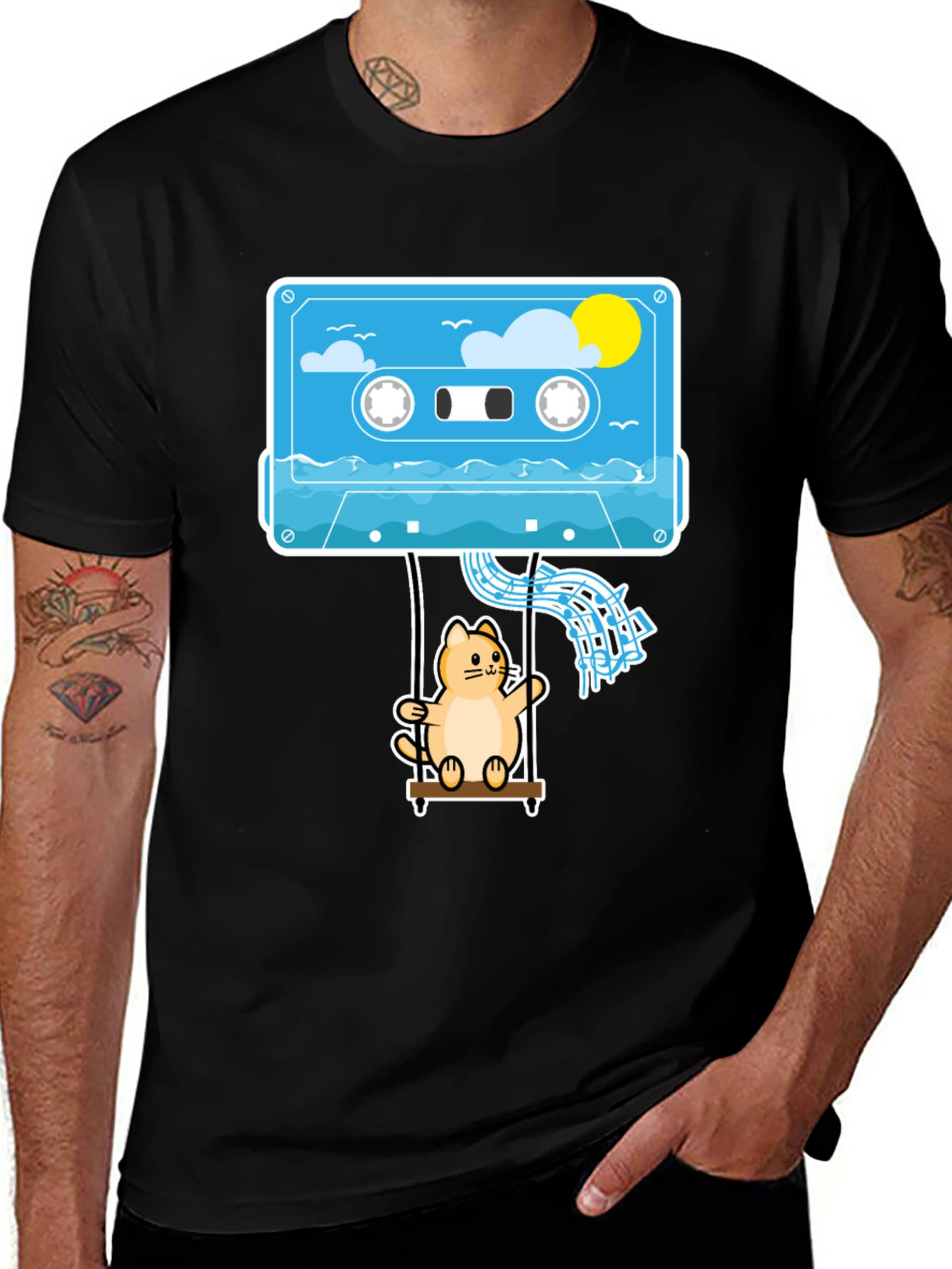 Variant 13 of Cassette Cat Swing T-Shirt - Cool Graphic Tee