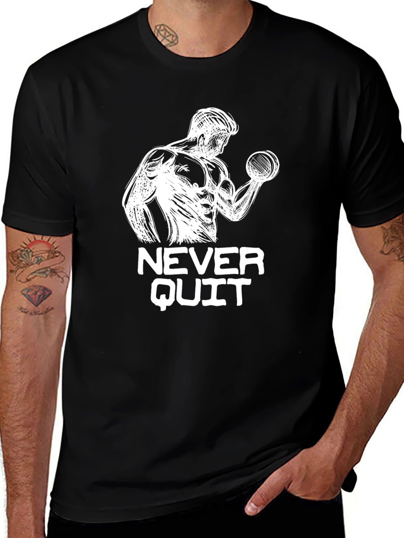 Men's Black "Never Quit" Graphic T-Shirt