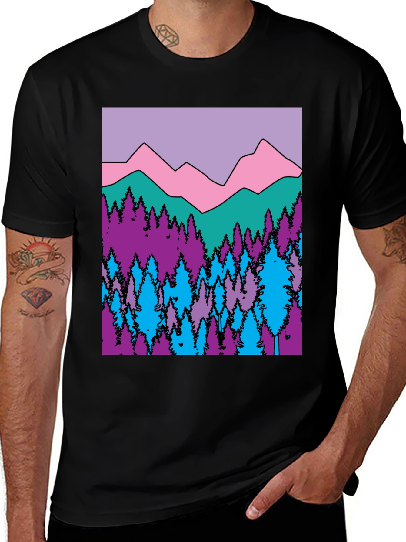 Variant 14 of Mountains & Trees Graphic T-Shirt - Colorful Nature Design