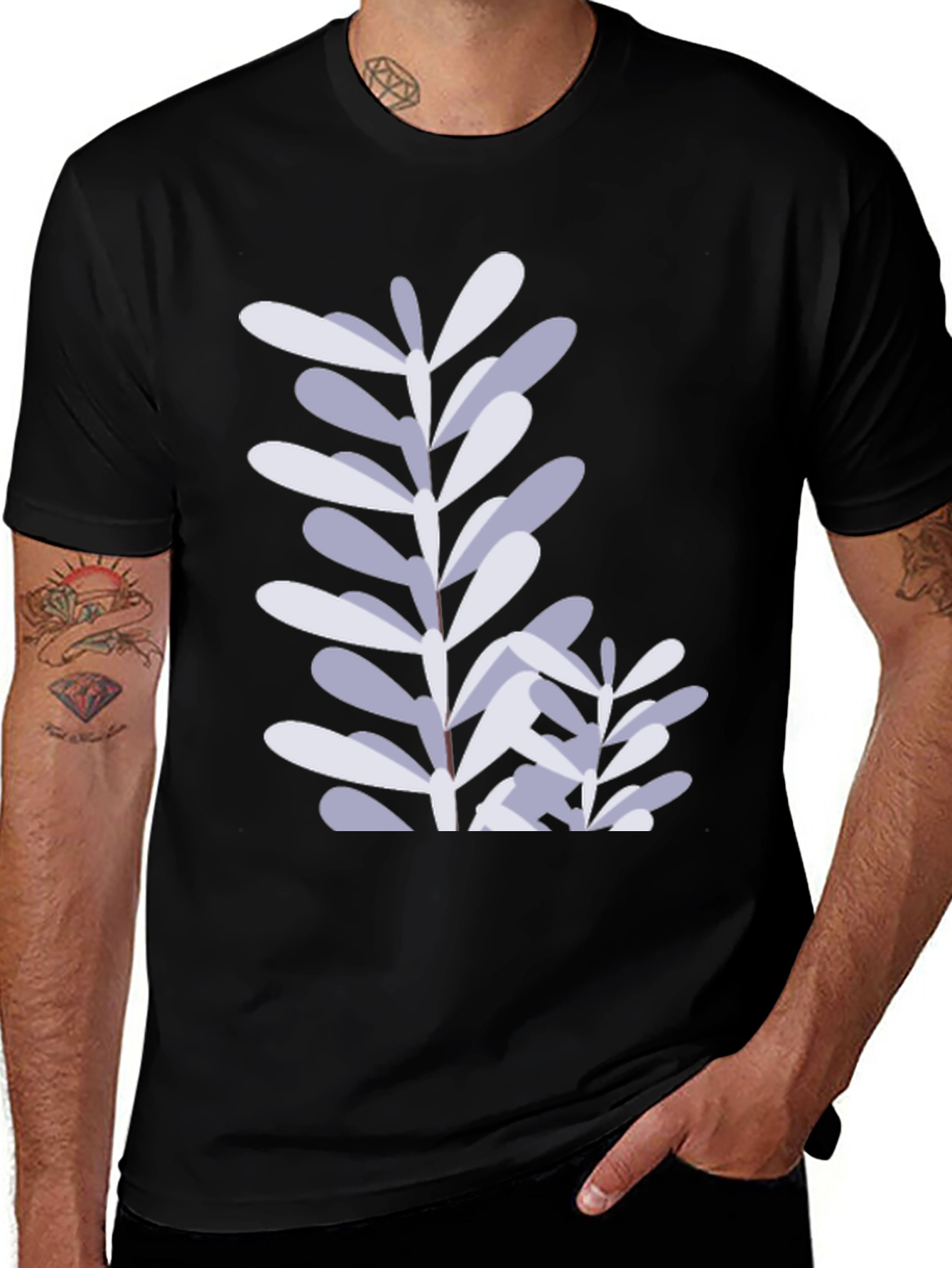 Variant 29 of Stylish Black T-Shirt with Botanical Leaf Print