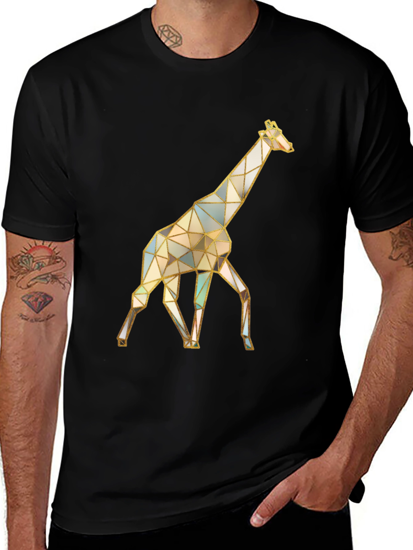Variant 27 of Geometric Giraffe Graphic Black Tee