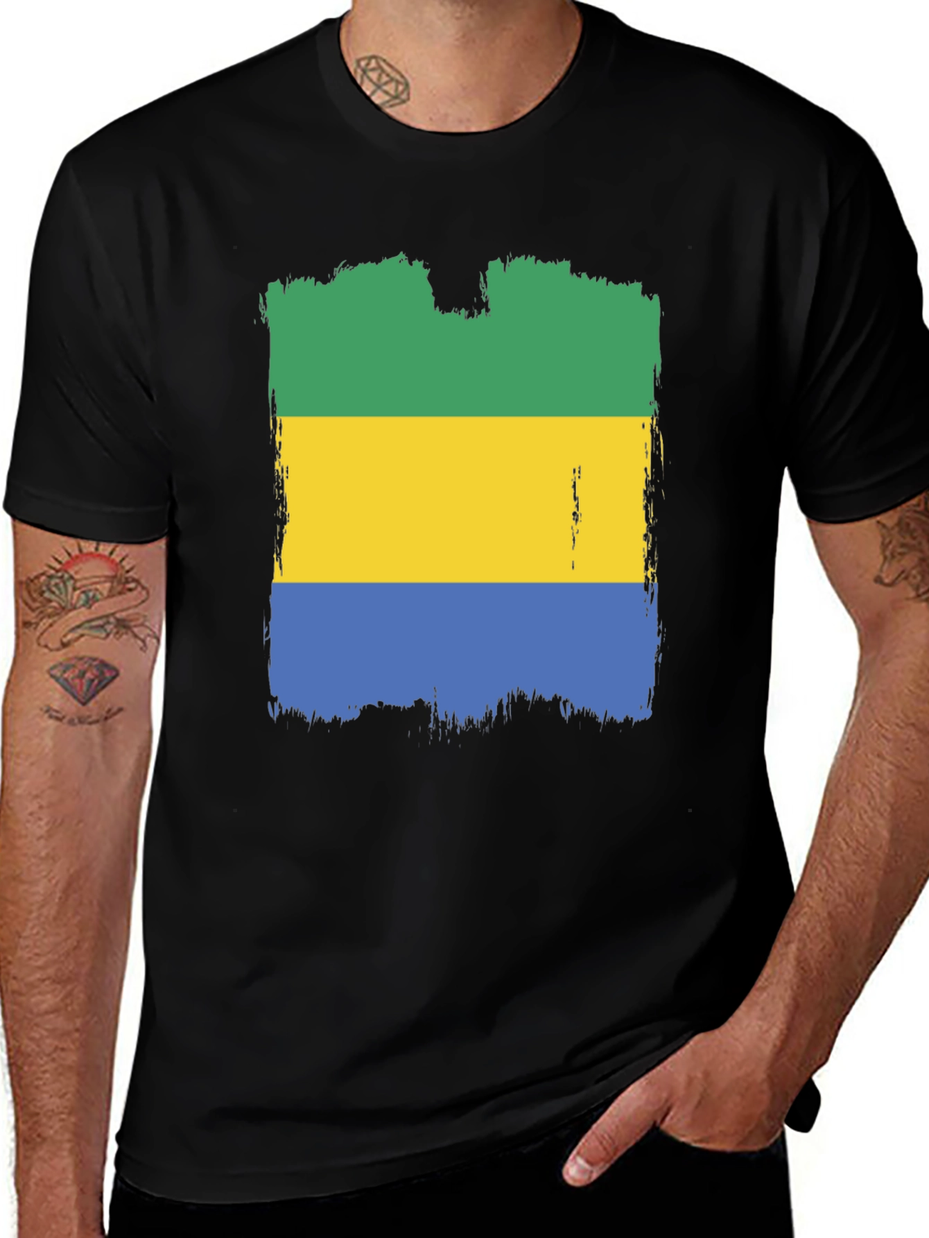 Gabon Flag T-Shirt - Distressed Graphic Tee