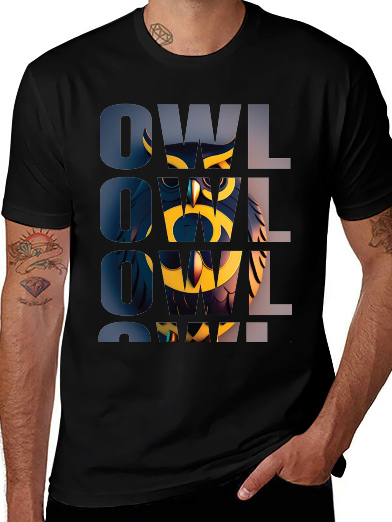 Variant 21 of Owl Graphic Print Black T-Shirt