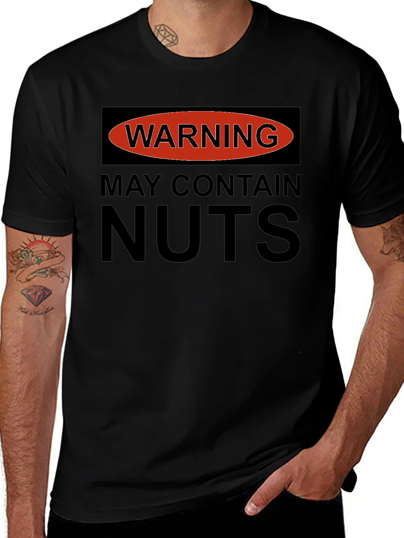 Variant 18 of Warning: May Contain Nuts - Novelty Graphic T-Shirt