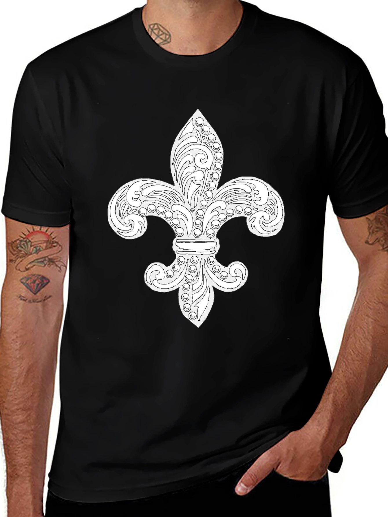 Variant 22 of Fleur-de-Lis Graphic Tee - Black Cotton T-Shirt