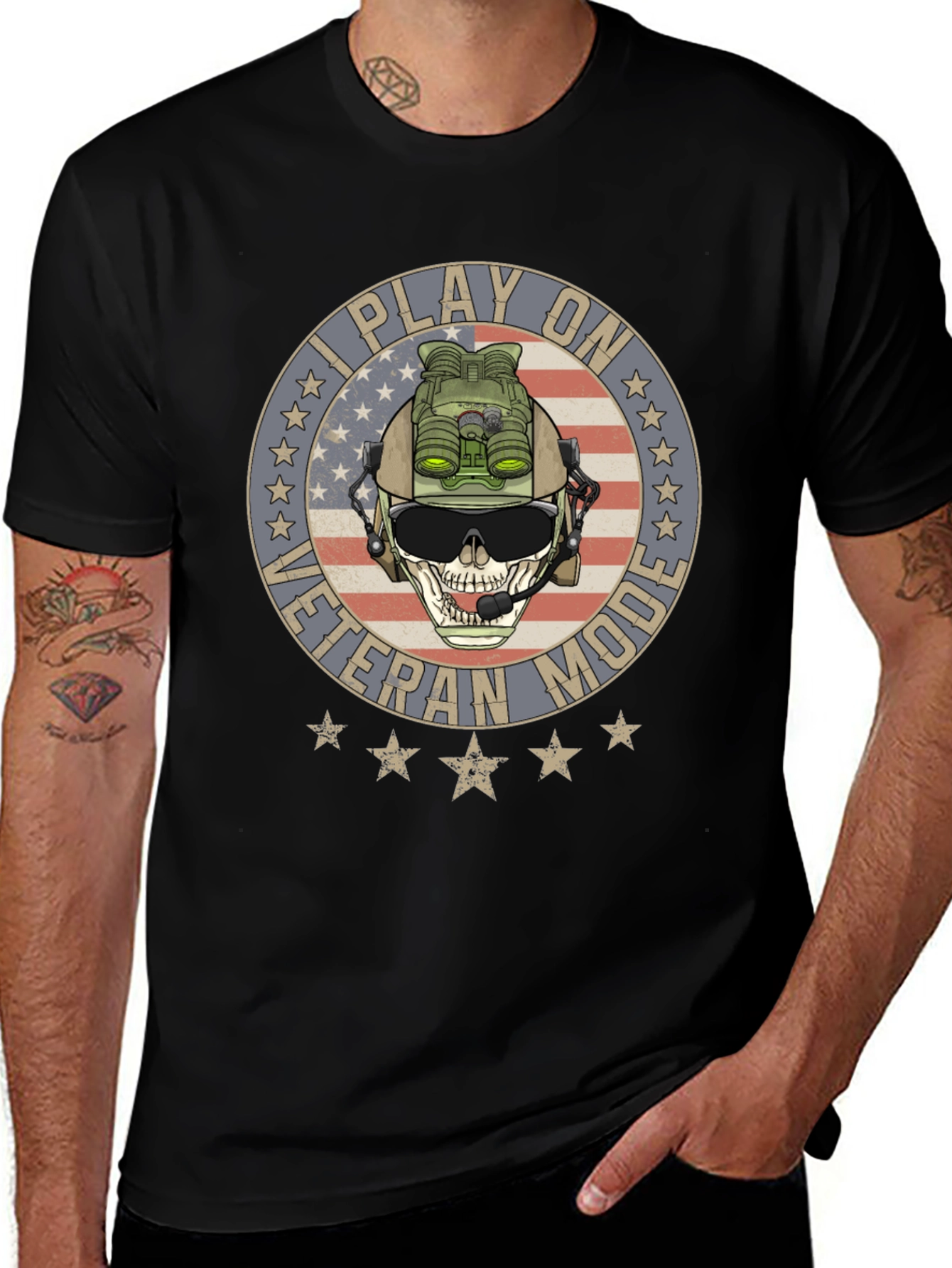 Black I Play on Veteran Mode Graphic T-Shirt main image