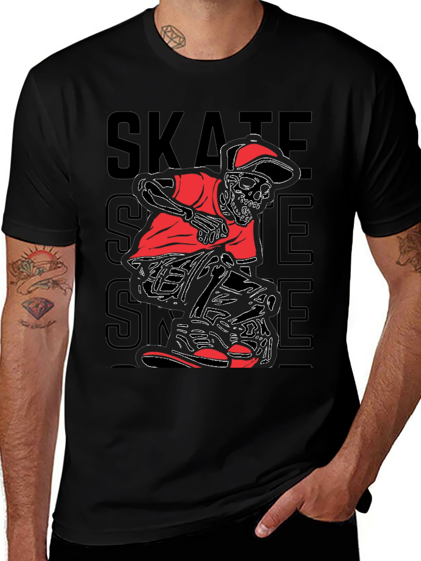 Variant 15 of Skate Skeleton Graphic Tee - Edgy Style