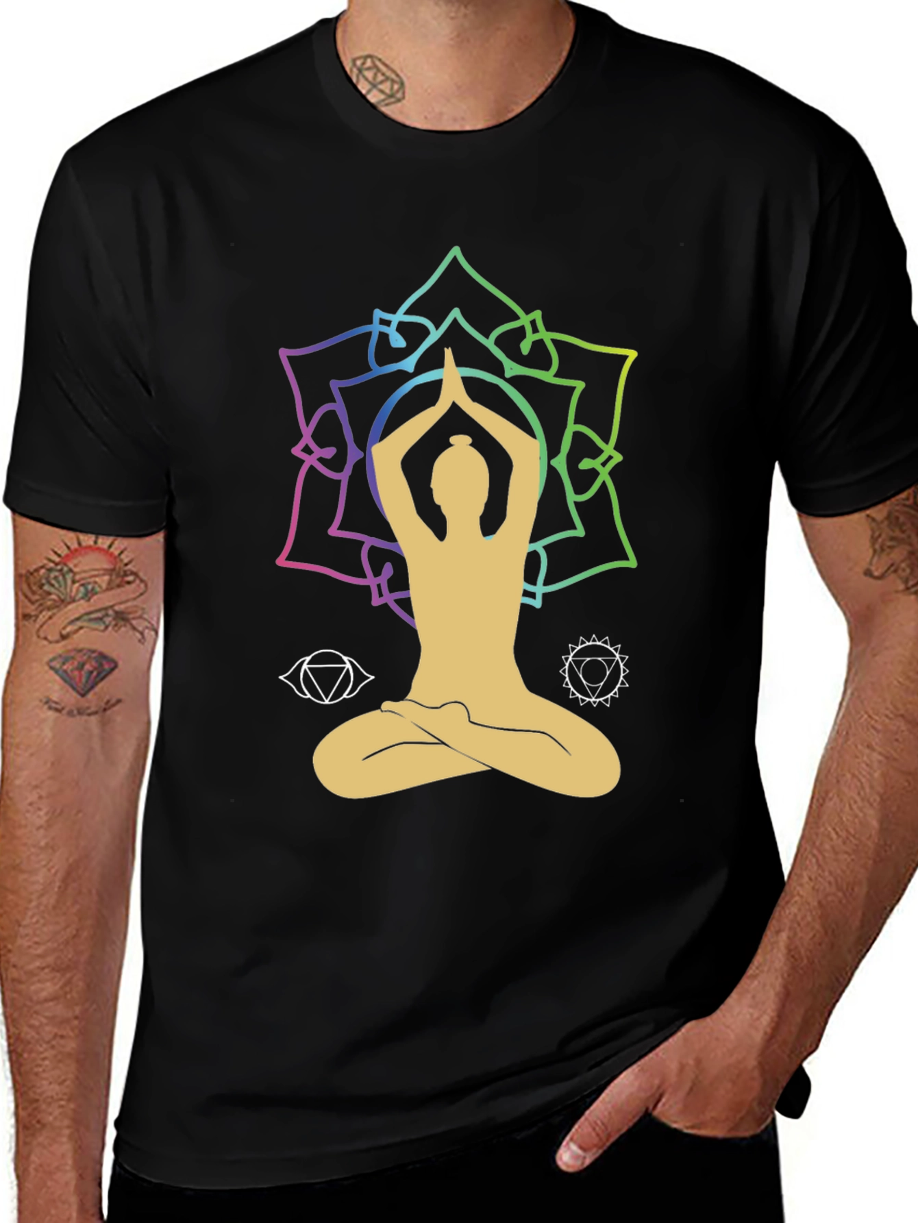 Black Yoga Lotus Chakra T-Shirt main image
