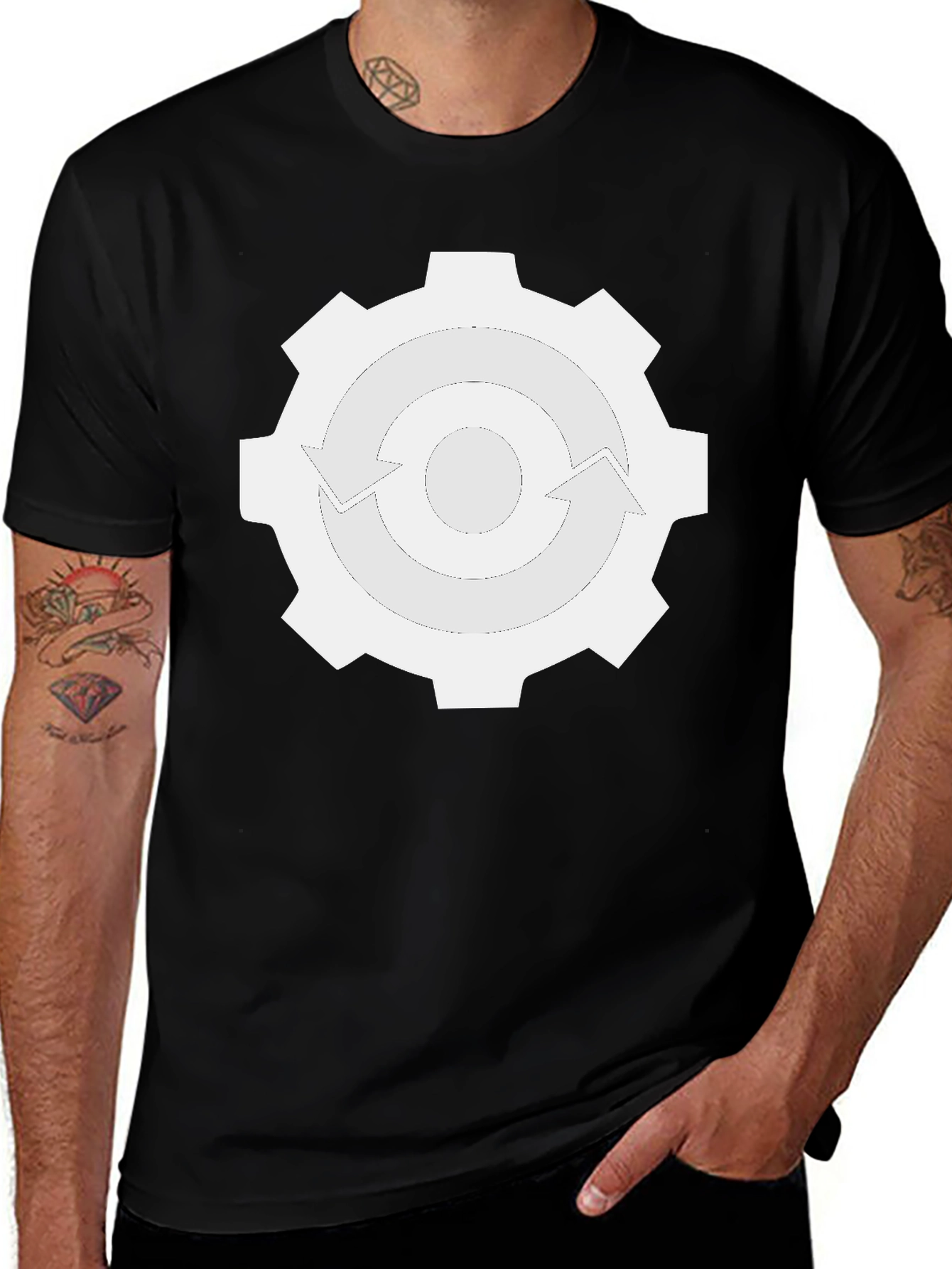 Variant 3 of Gear Cycle Graphic Tee - Black Cotton Blend Shirt