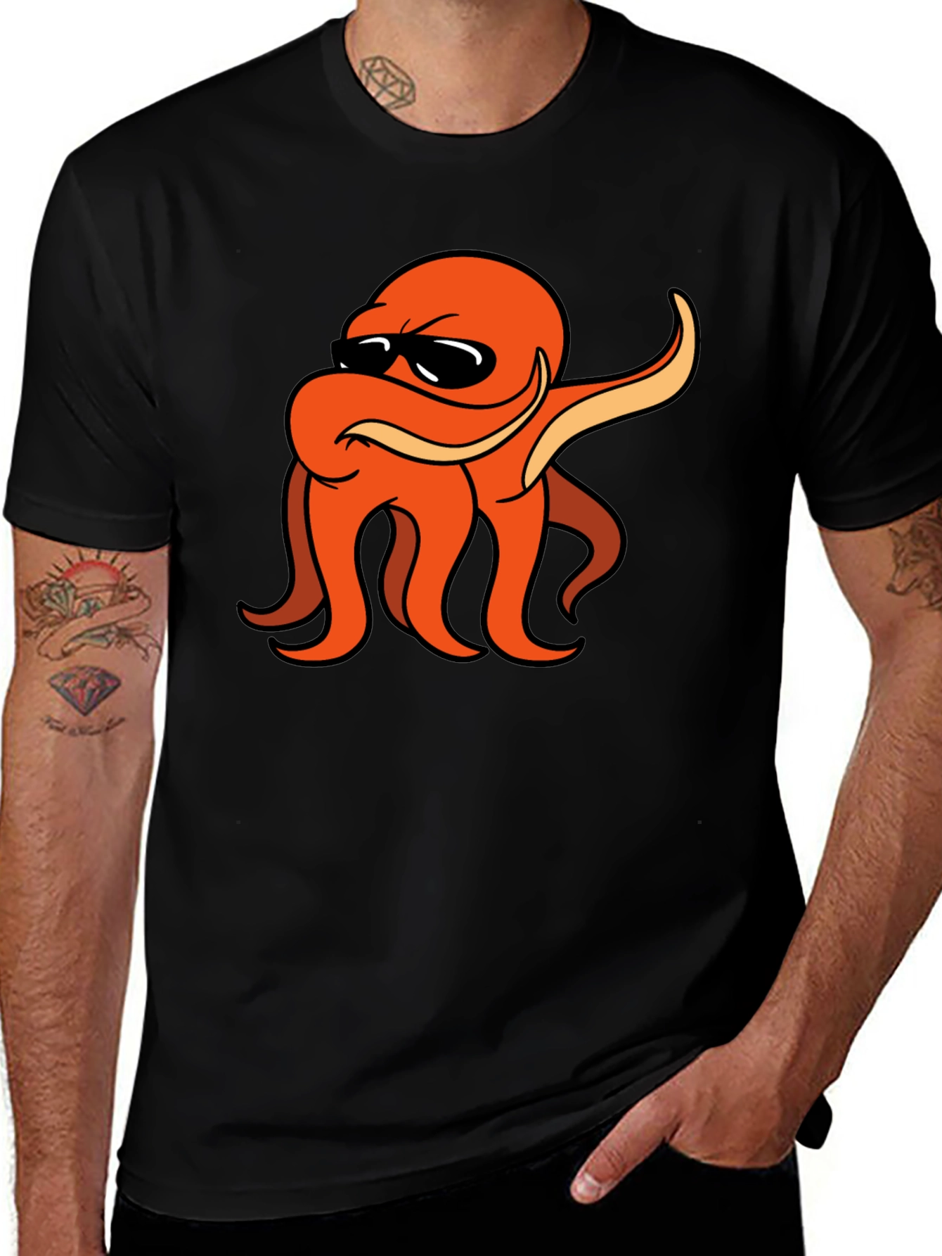 Variant 11 of Cool Octopus T-Shirt - Black Cotton Tee