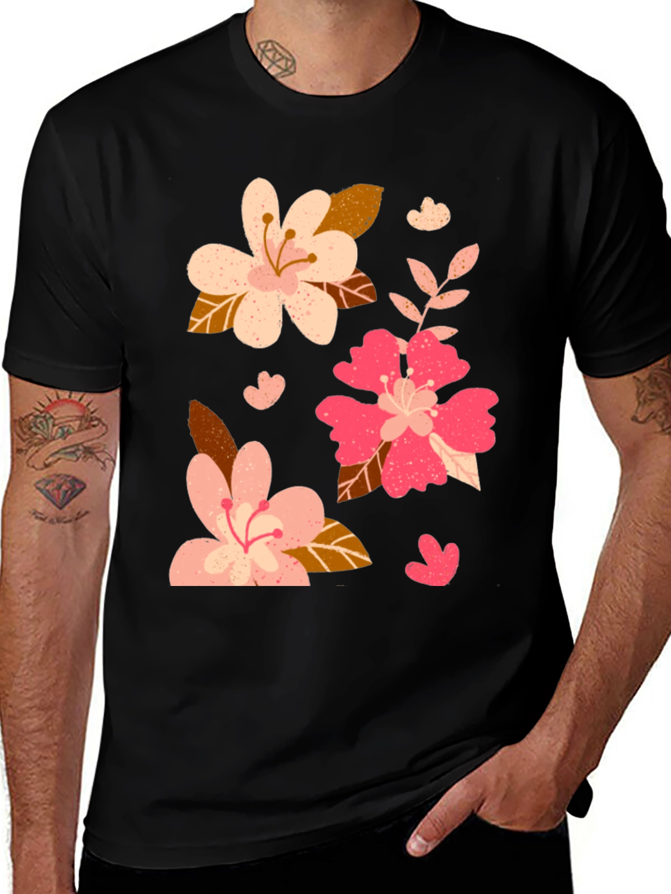 Variant 7 of Floral Print Black T-Shirt