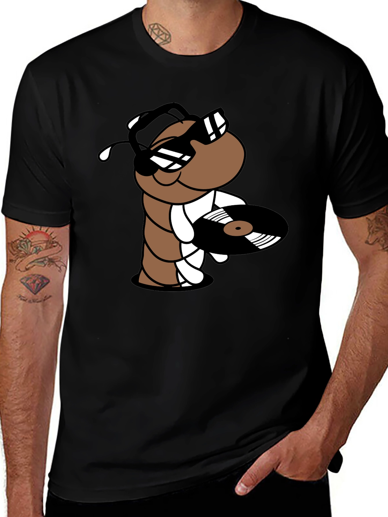 Variant 18 of Cool DJ Worm Black T-Shirt