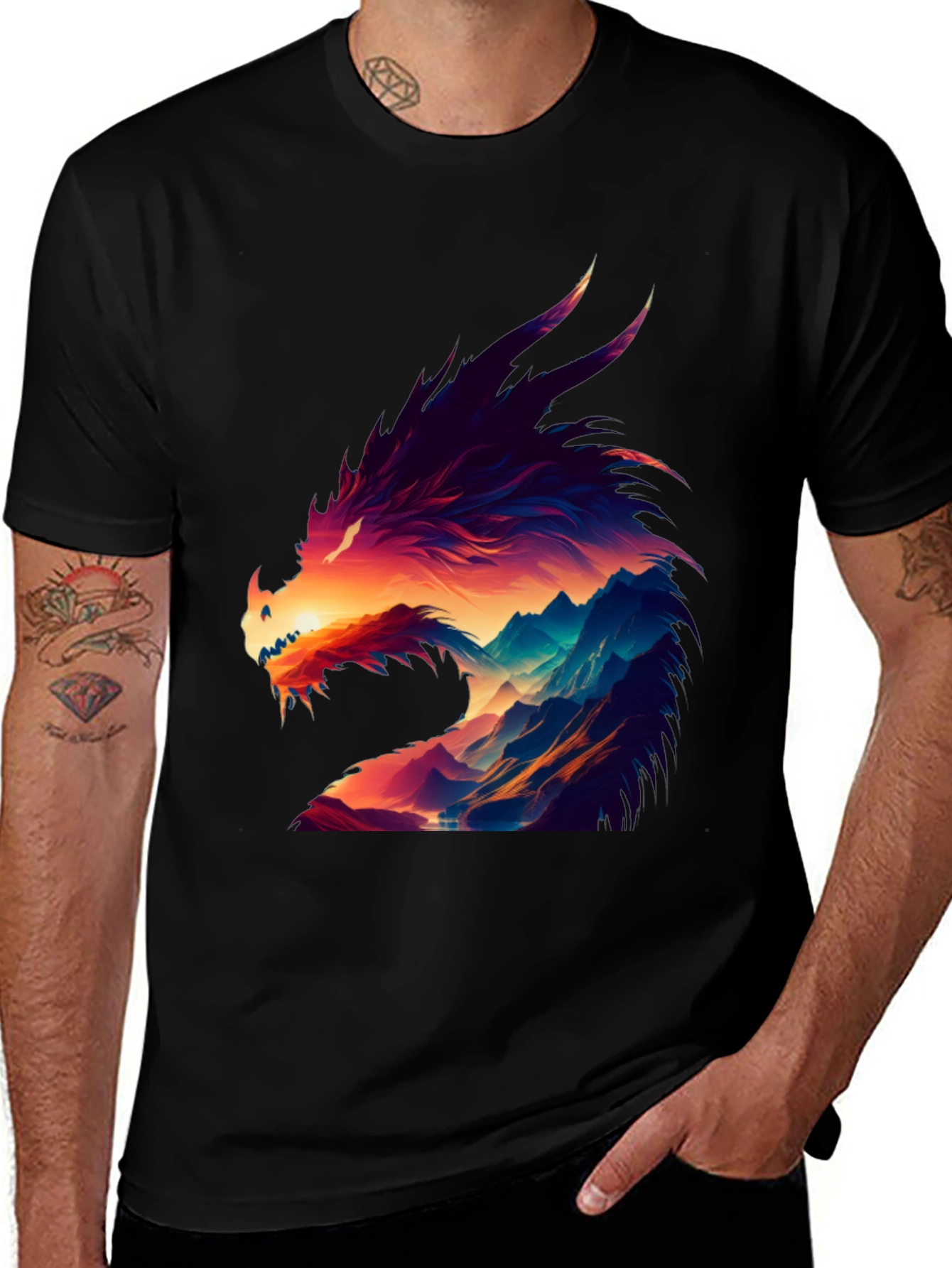 Variant 9 of Dragon Mountain Graphic Tee - Vibrant Black T-Shirt