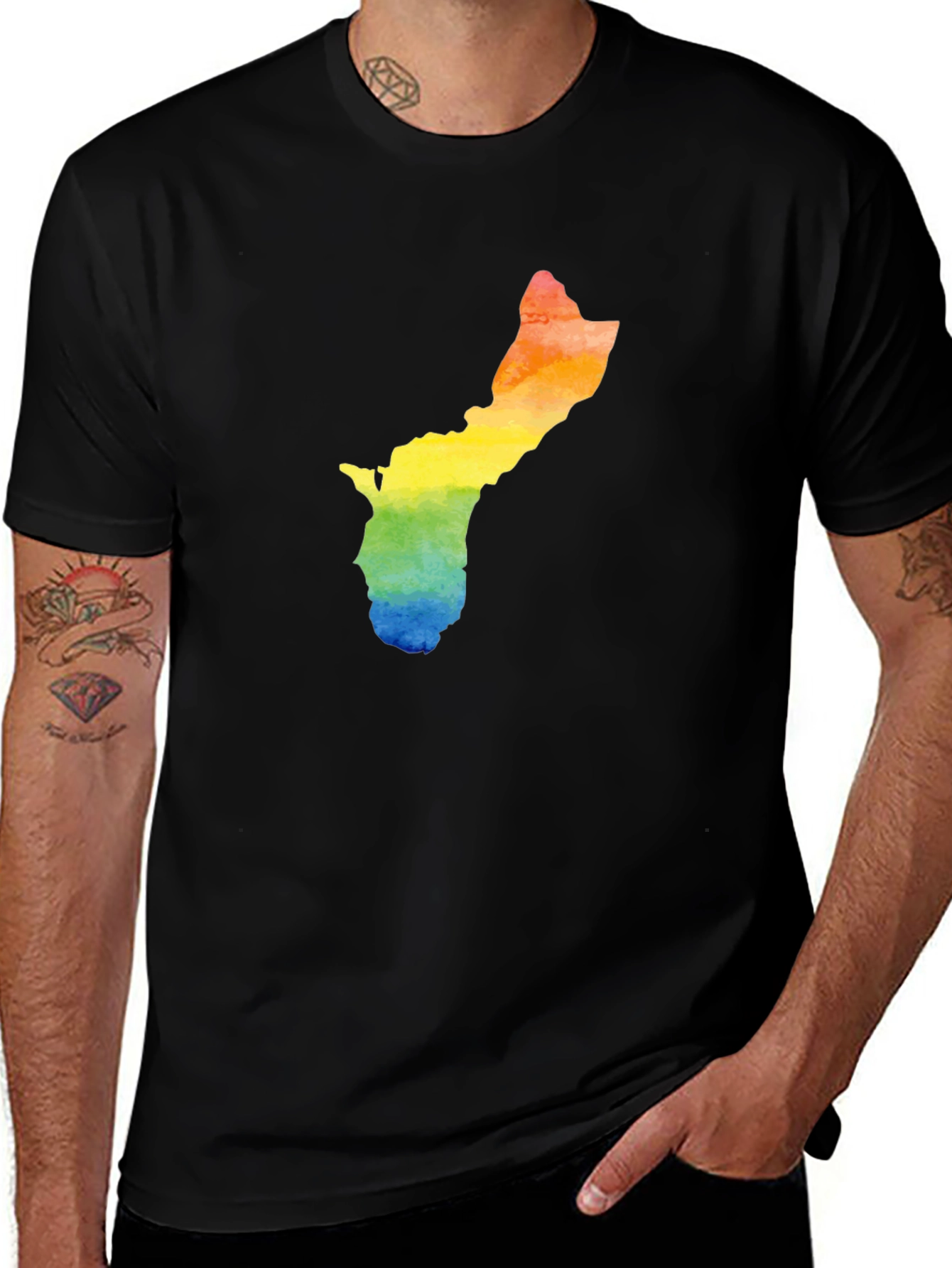 Variant 7 of Rainbow Map T-Shirt - Black Cotton Tee