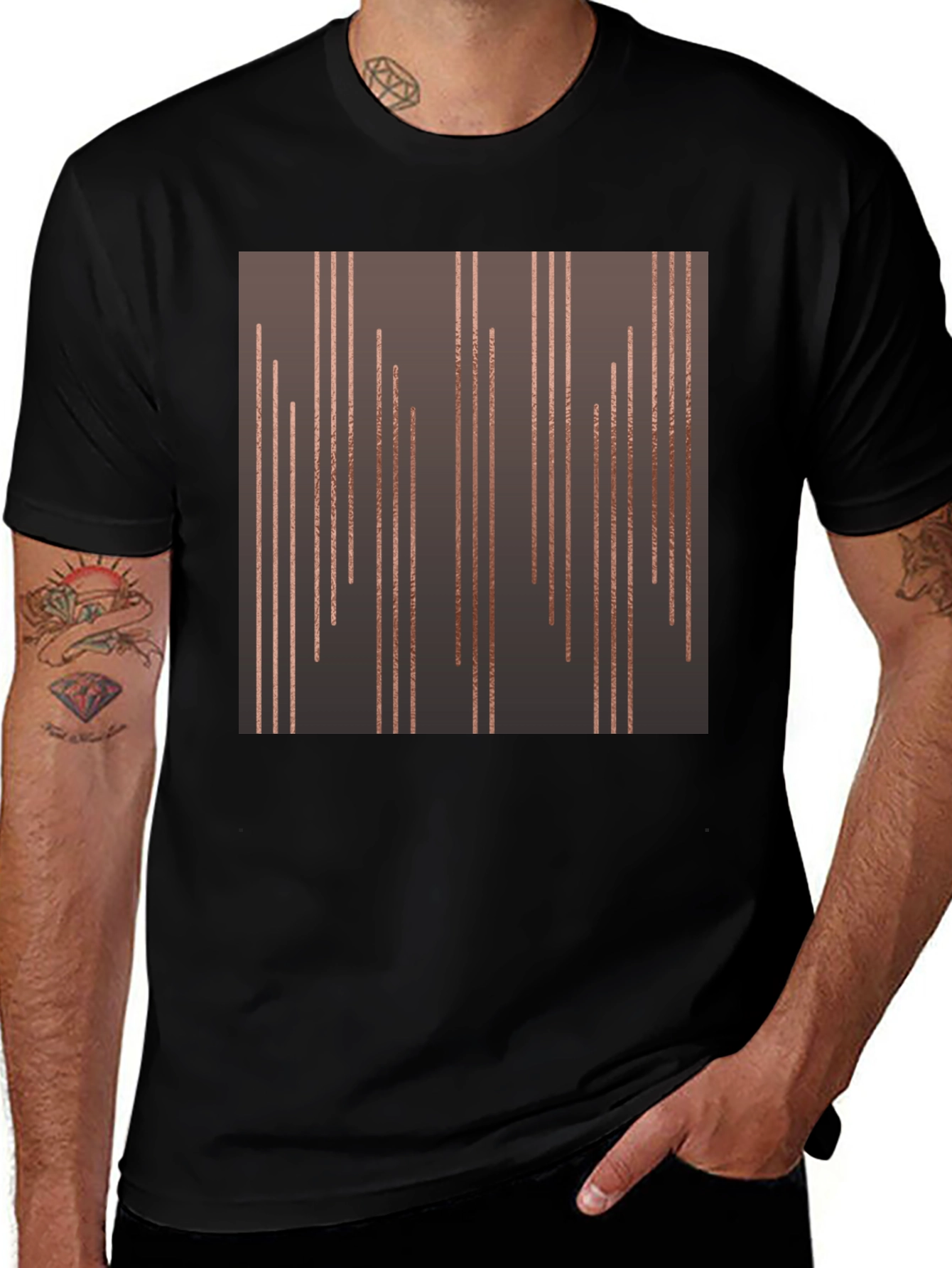 Variant 17 of Modern Geometric Stripe Print Black T-Shirt