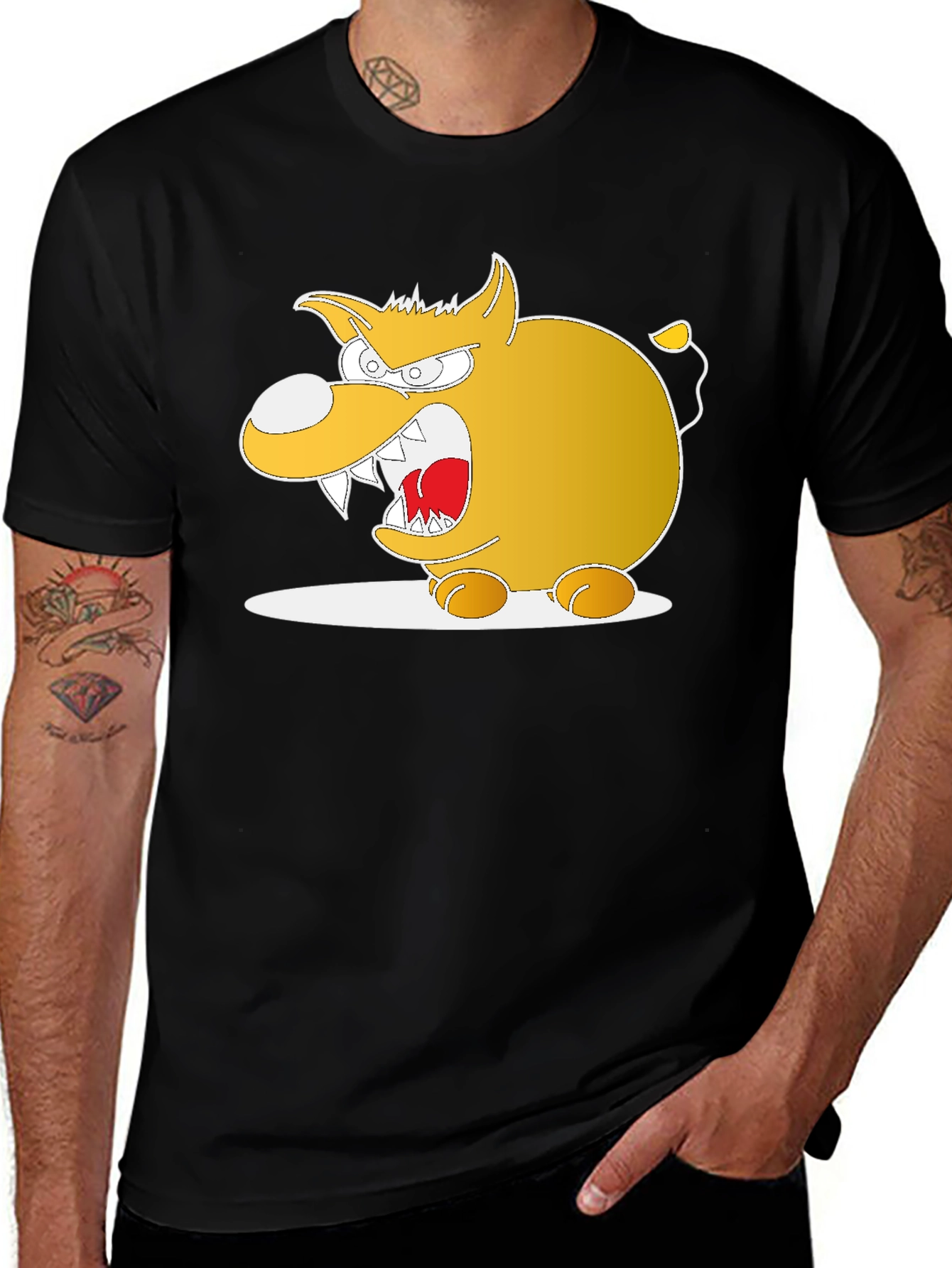 Variant 11 of Cartoon Angry Dog Graphic Black Tee