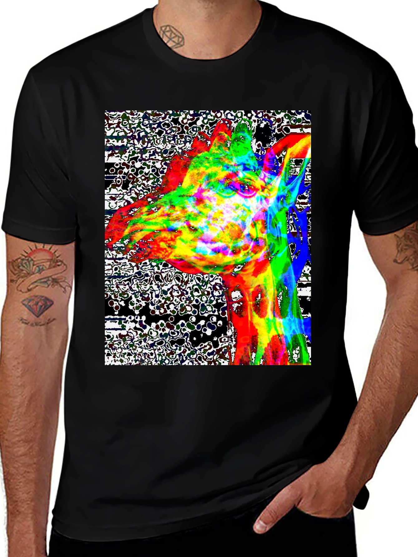 Psychedelic Giraffe Graphic T-Shirt - Black